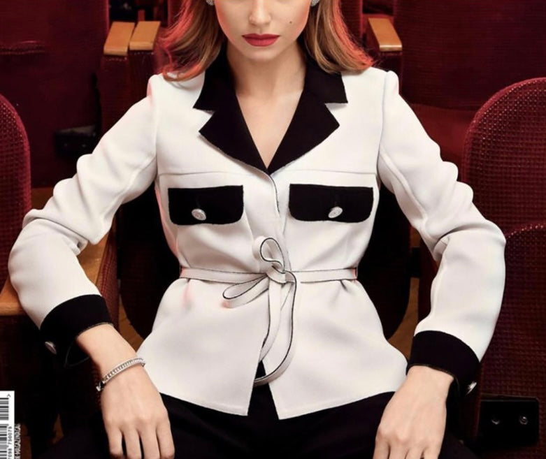 Chanel 14S Runway White & Black Jacket FR 36
