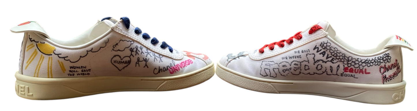 CHANEL X PHARRELL WILLIAMS Canvas Womens White Multicolor Sneakers EU 37