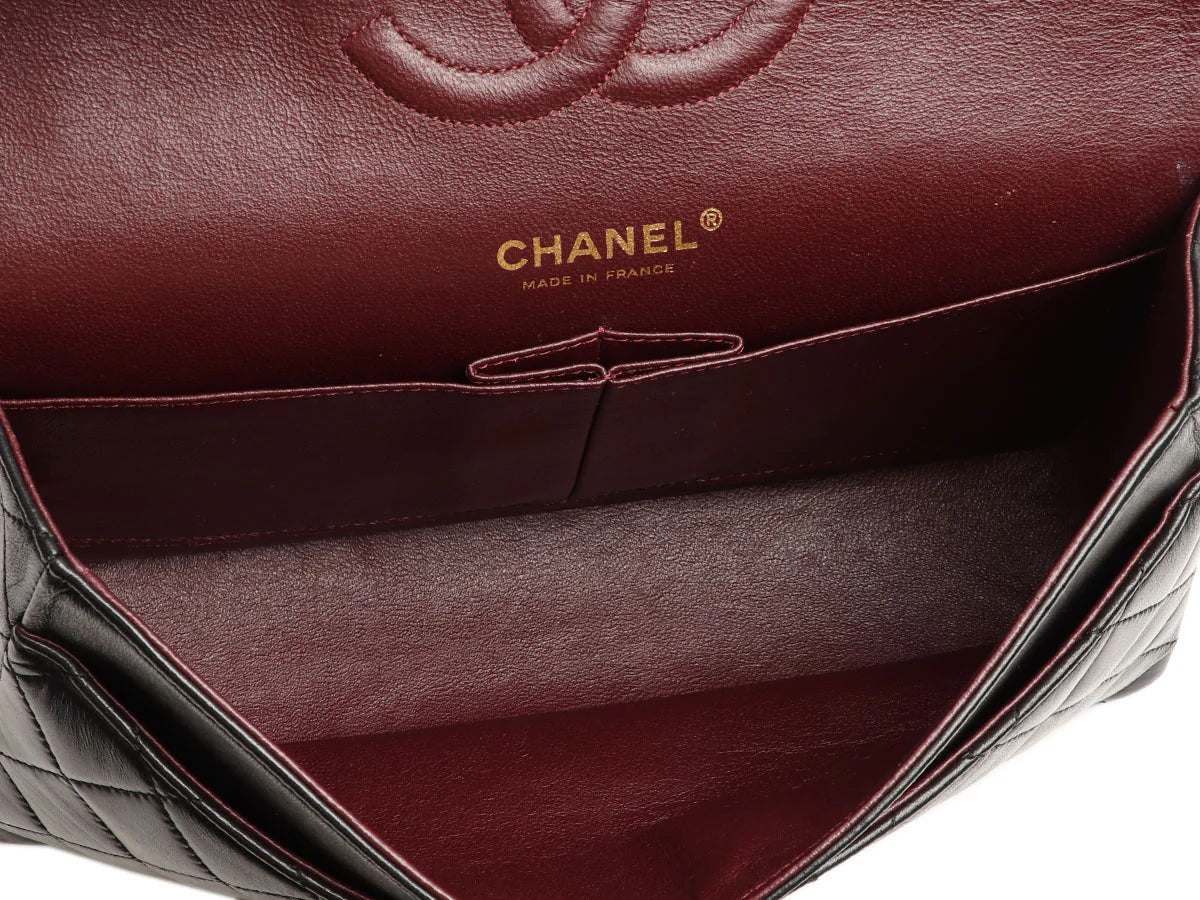 Chanel Classic Timeless Double Flap Medium Lambskin Black Shiny Gold Hardware