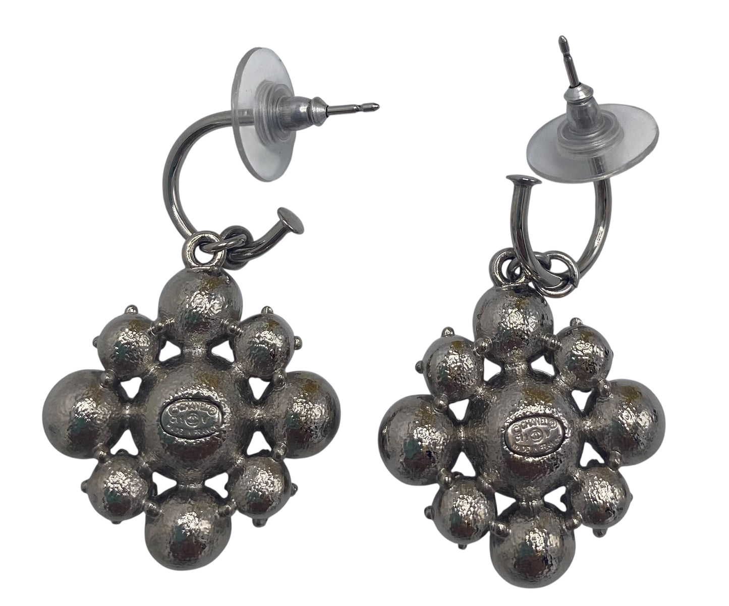 NIB Chanel Classic Crystal CC Hoop Dangle Drop Earrings