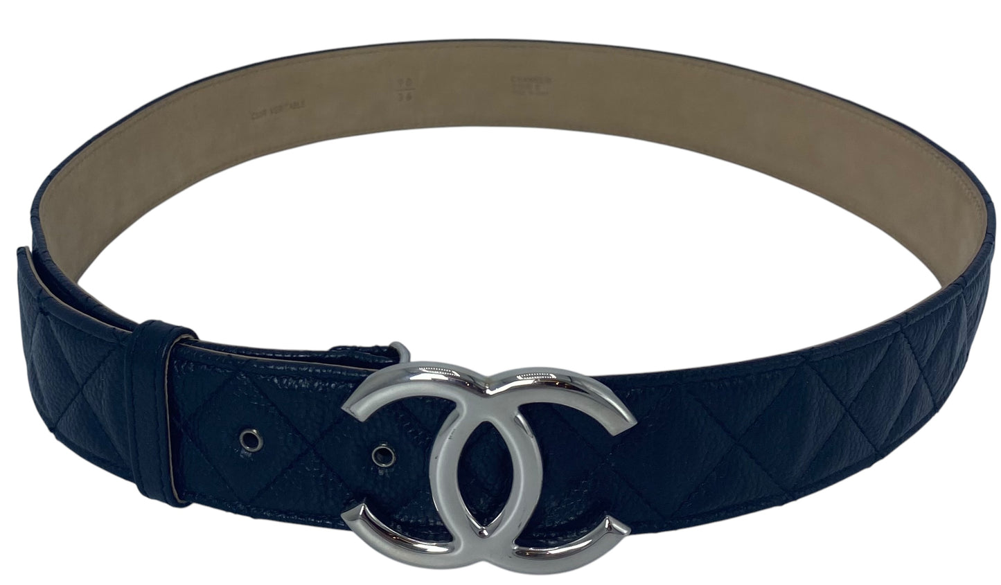 Chanel Black Caviar Leather Quilted Belt Size 90/36