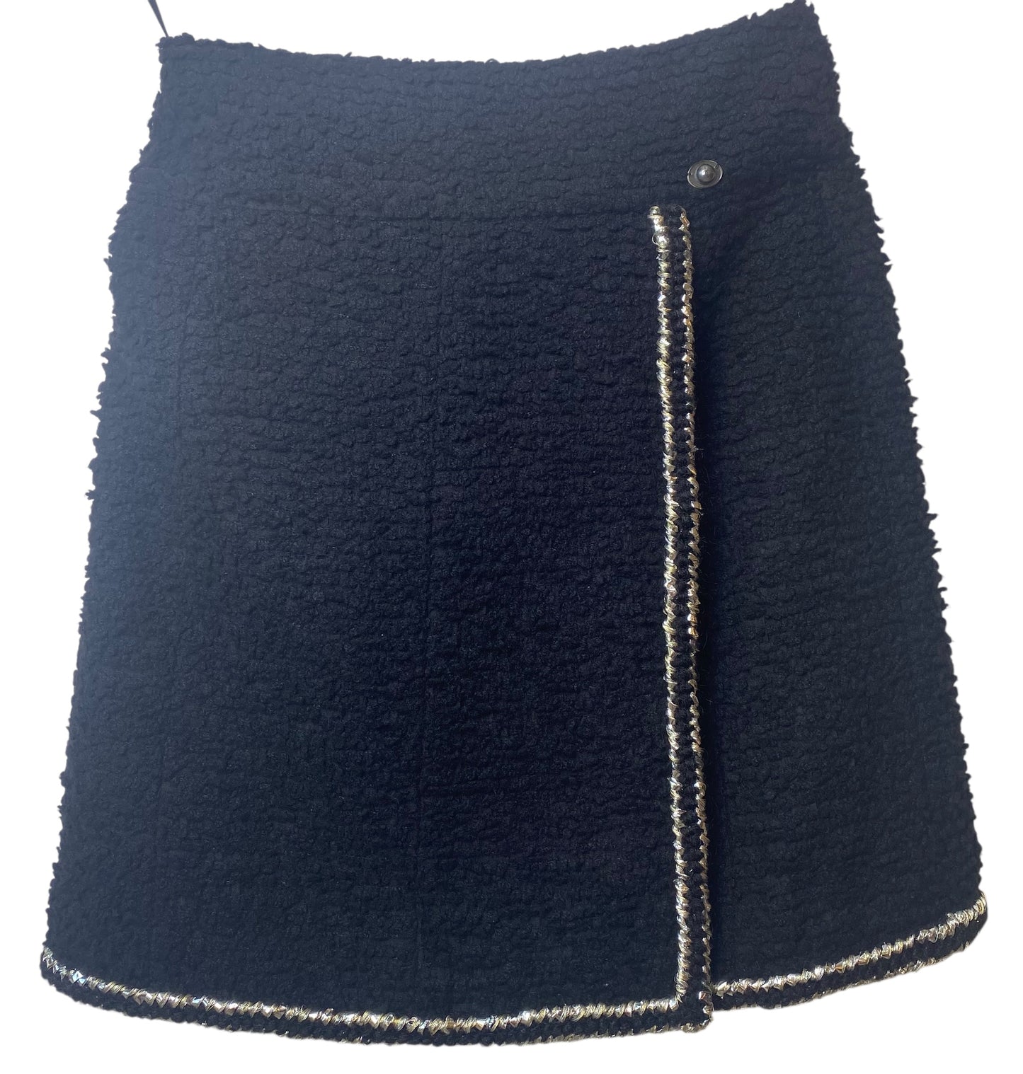 Chanel 17A Paris Black Wool Silver Metallic Trim Skirt FR 36