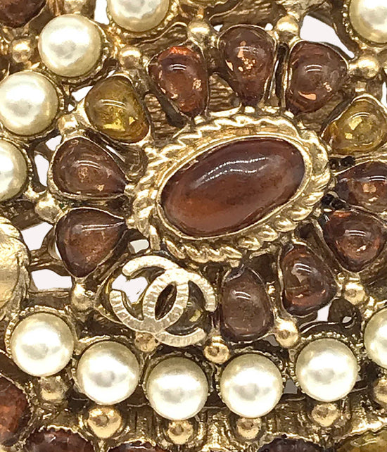 Rare XL 11C Saint Tropez Runway Statement Gold Gripoix Pearl Ring Size US 6 EU 52