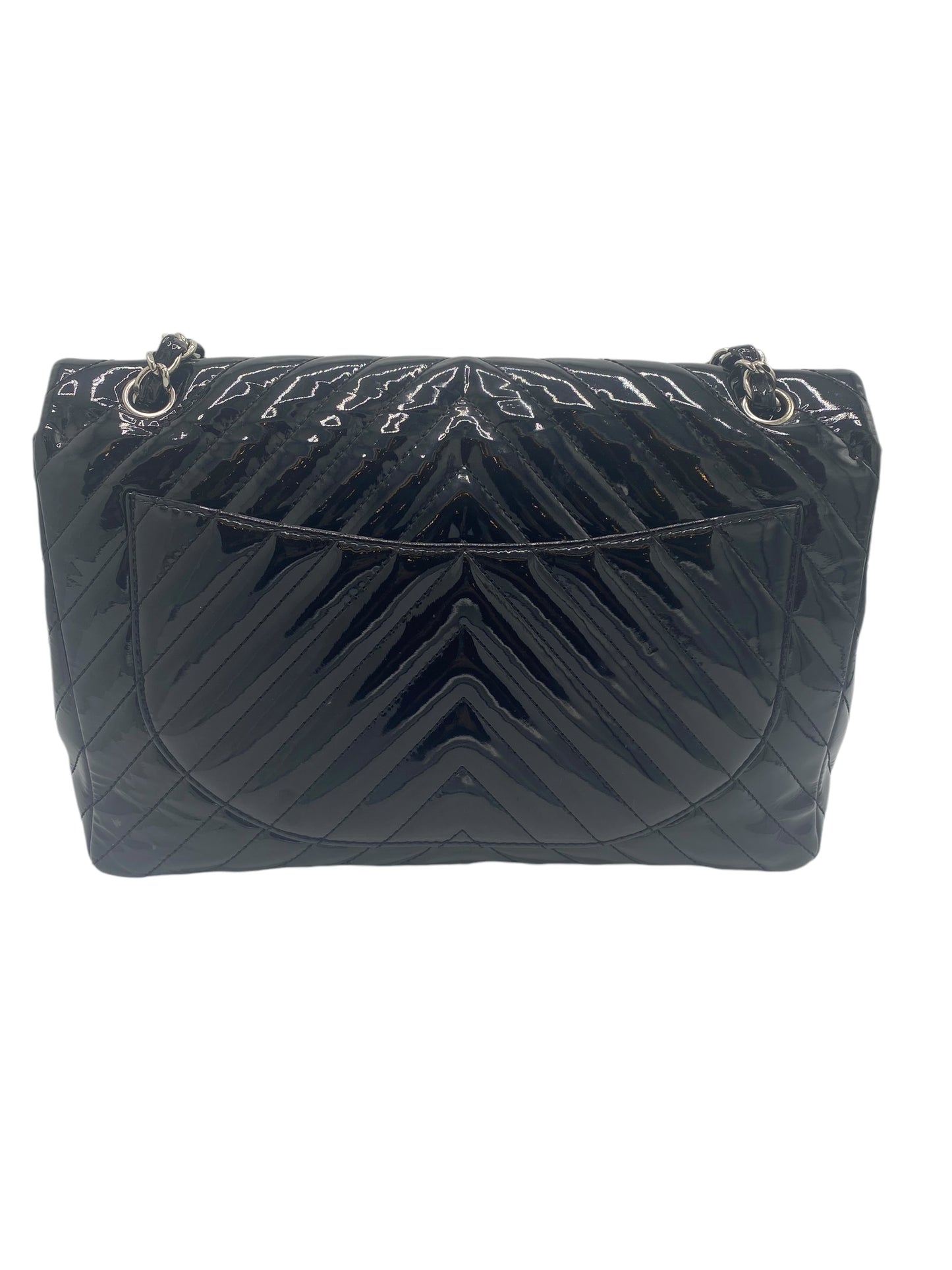 Chanel Black Maxi Patent Chevron Classic Flap Bag