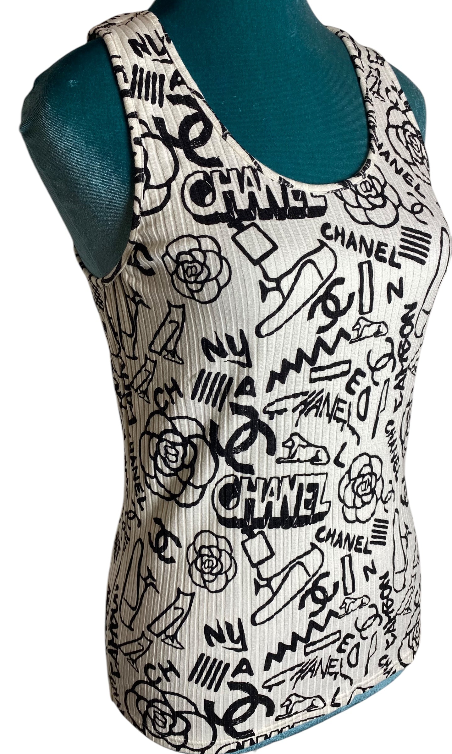 Chanel 19A Paris-New York Egypt Graffiti Tank Top Size FR 36