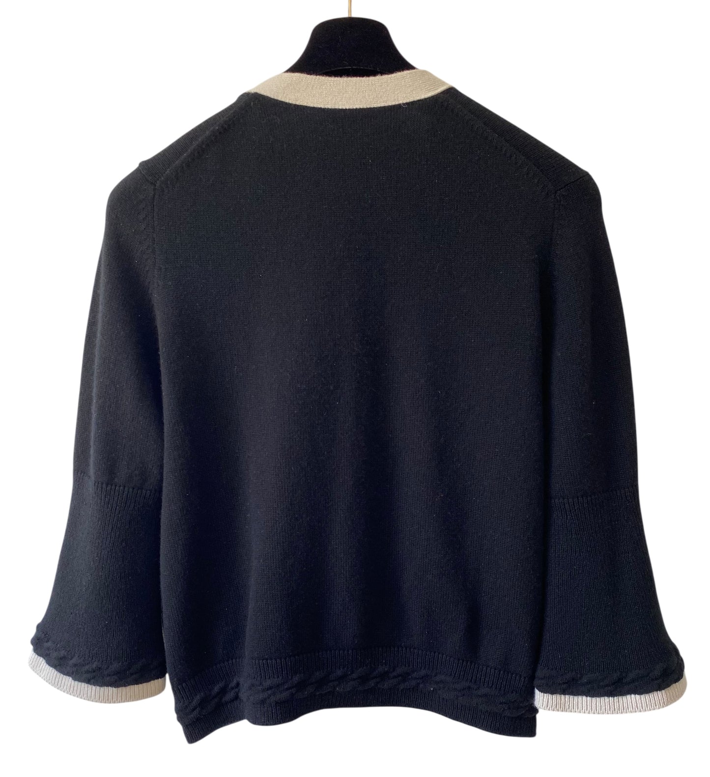 Chanel Cashmere Black and Ecru Classic Cardigan FR 42