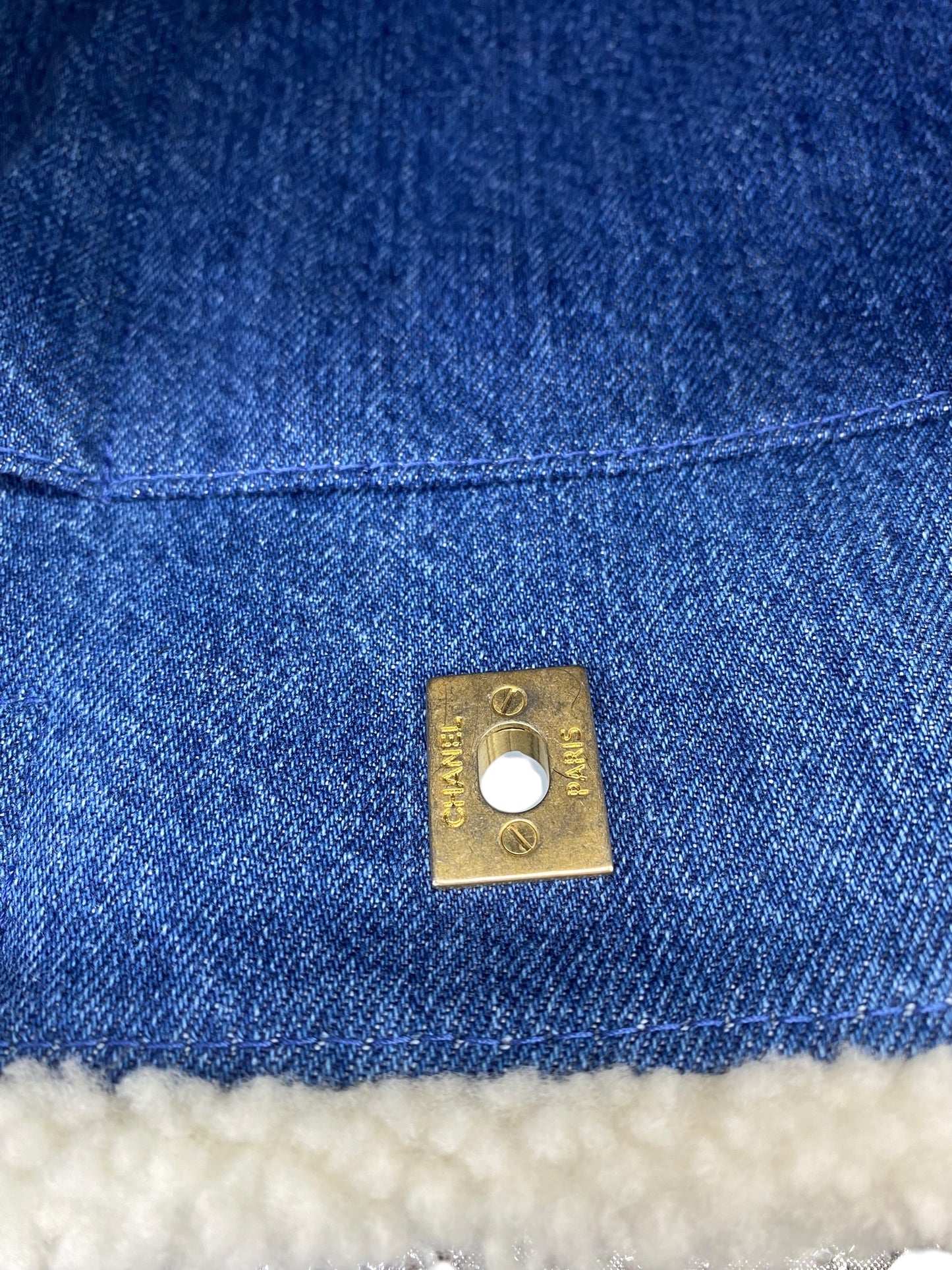 Chanel 19A Paris-New York Egypt Blue Denim & Shearling Hieroglyph Coco Shopping Tote