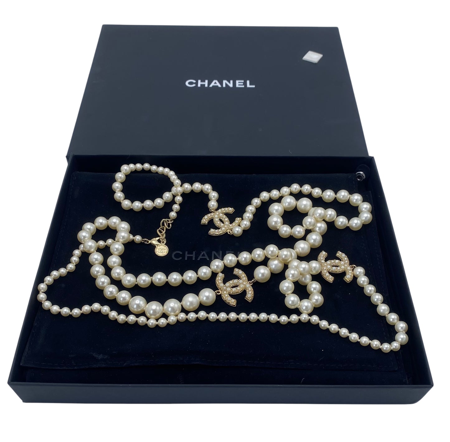 Chanel 14C Extra Long Pearl CC Charm 100th Anniversary Edition Necklace Belt