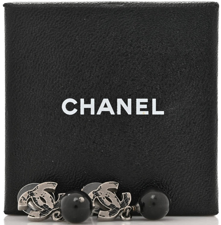 Chanel 13K ‘Globalization’ CC World Map Globe Black Ruthenium Drop Earrings