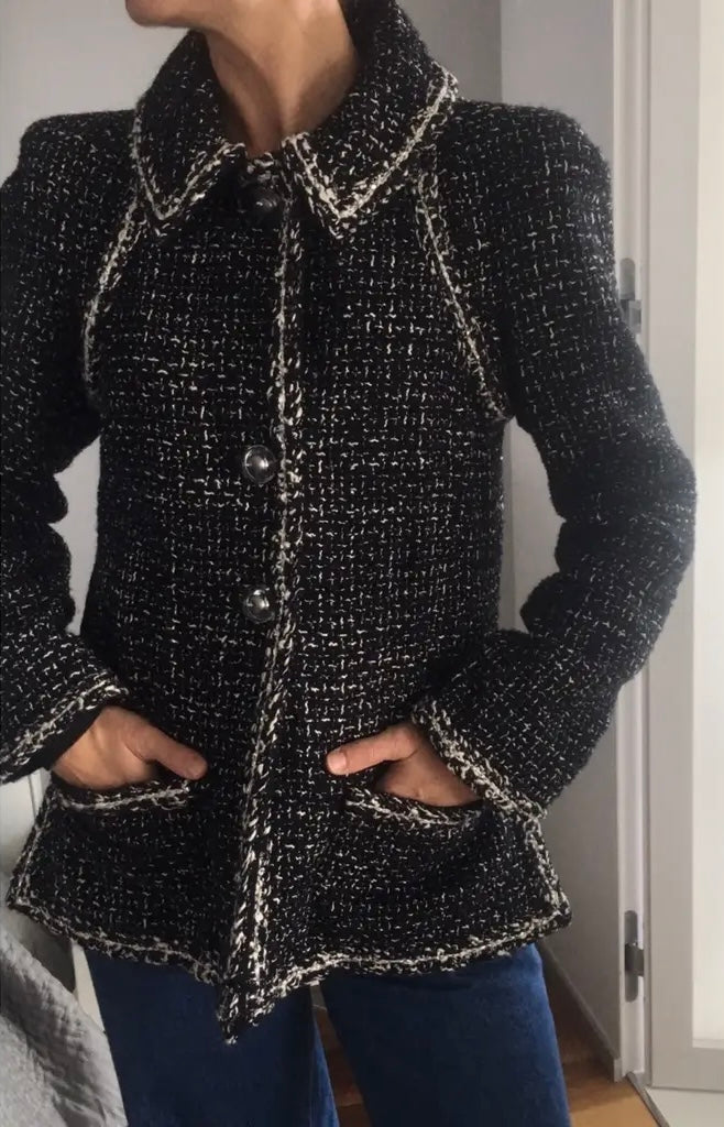 Chanel 17A Space Station Black White Ecru Metallic Fantasy Tweed Jacket FR 38