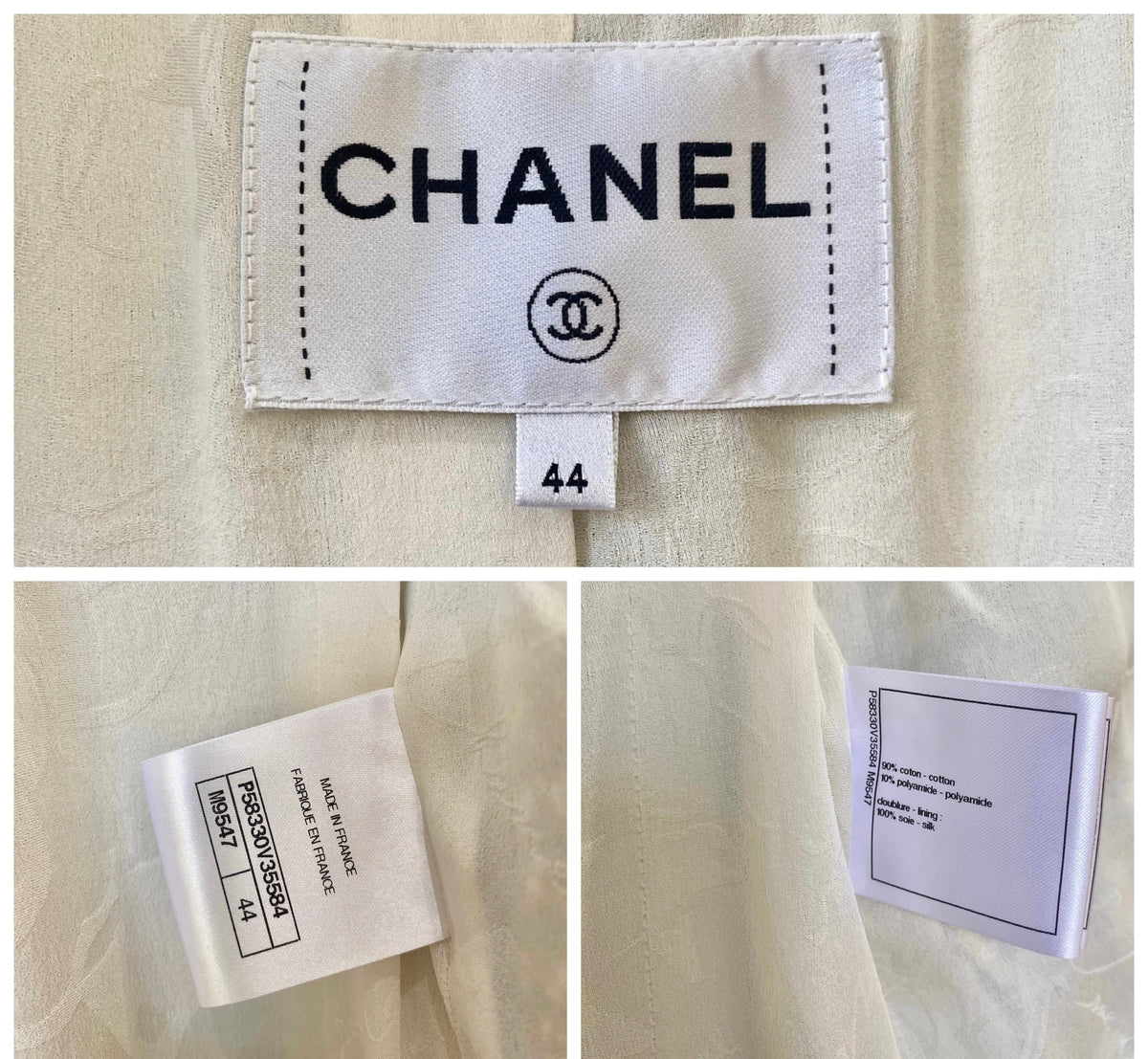 Chanel 18P Black White Ecru Boucle Tweed Fringe Jacket FR 44