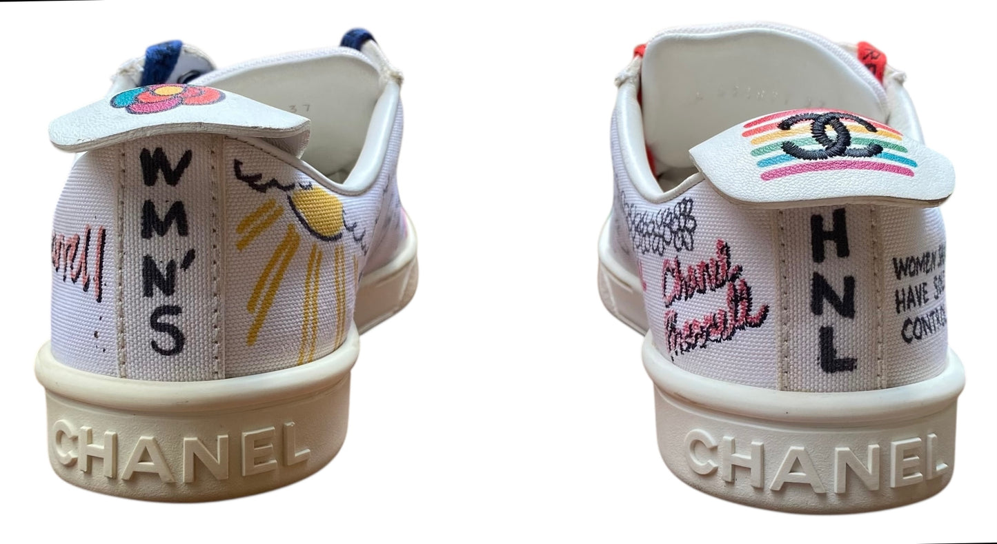 CHANEL X PHARRELL WILLIAMS Canvas Womens White Multicolor Sneakers EU 37