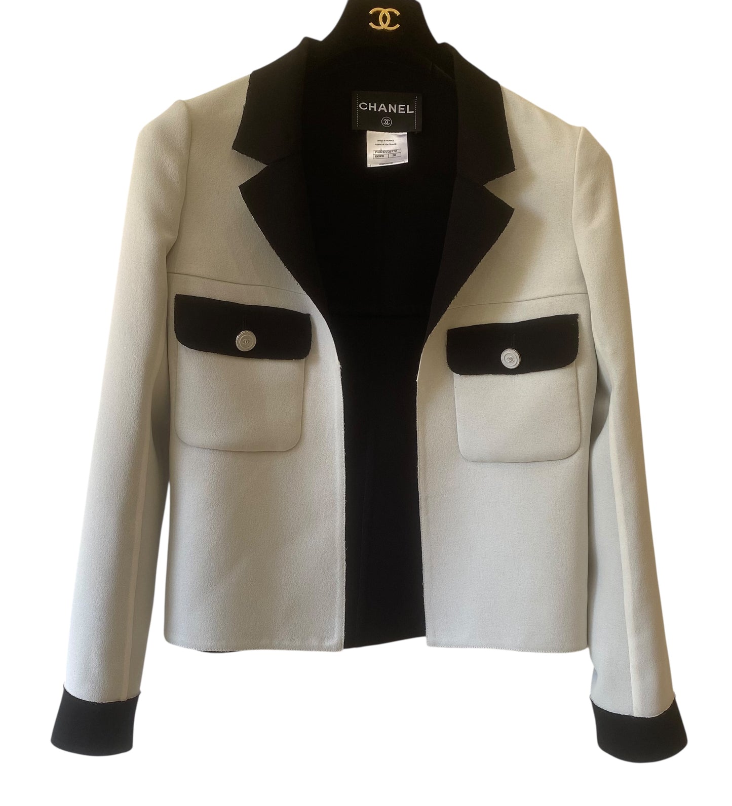 Chanel 14S Runway White & Black Jacket FR 36
