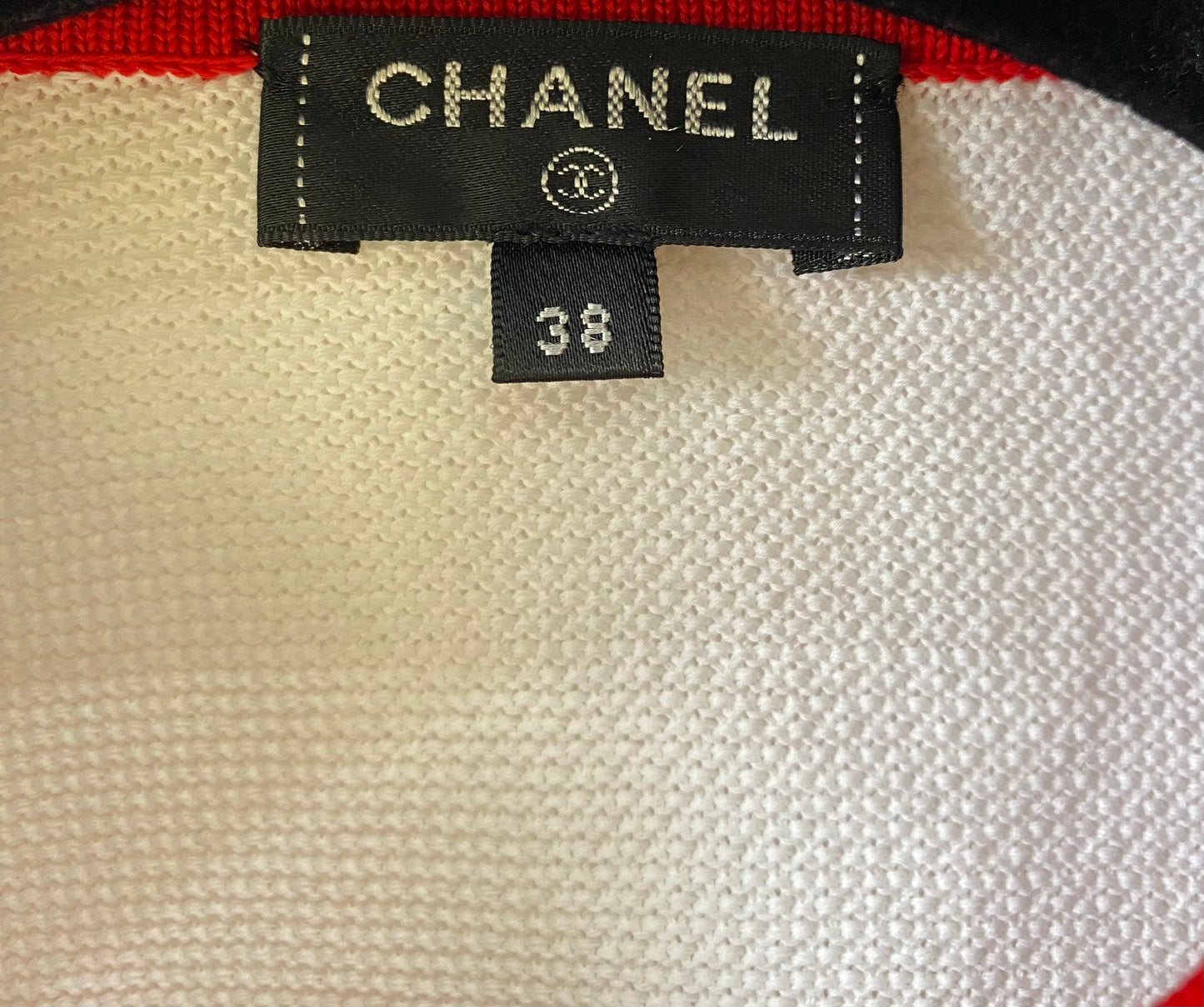 Chanel 19S Iconic White Red Cropped Cardigan Sweater FR 38