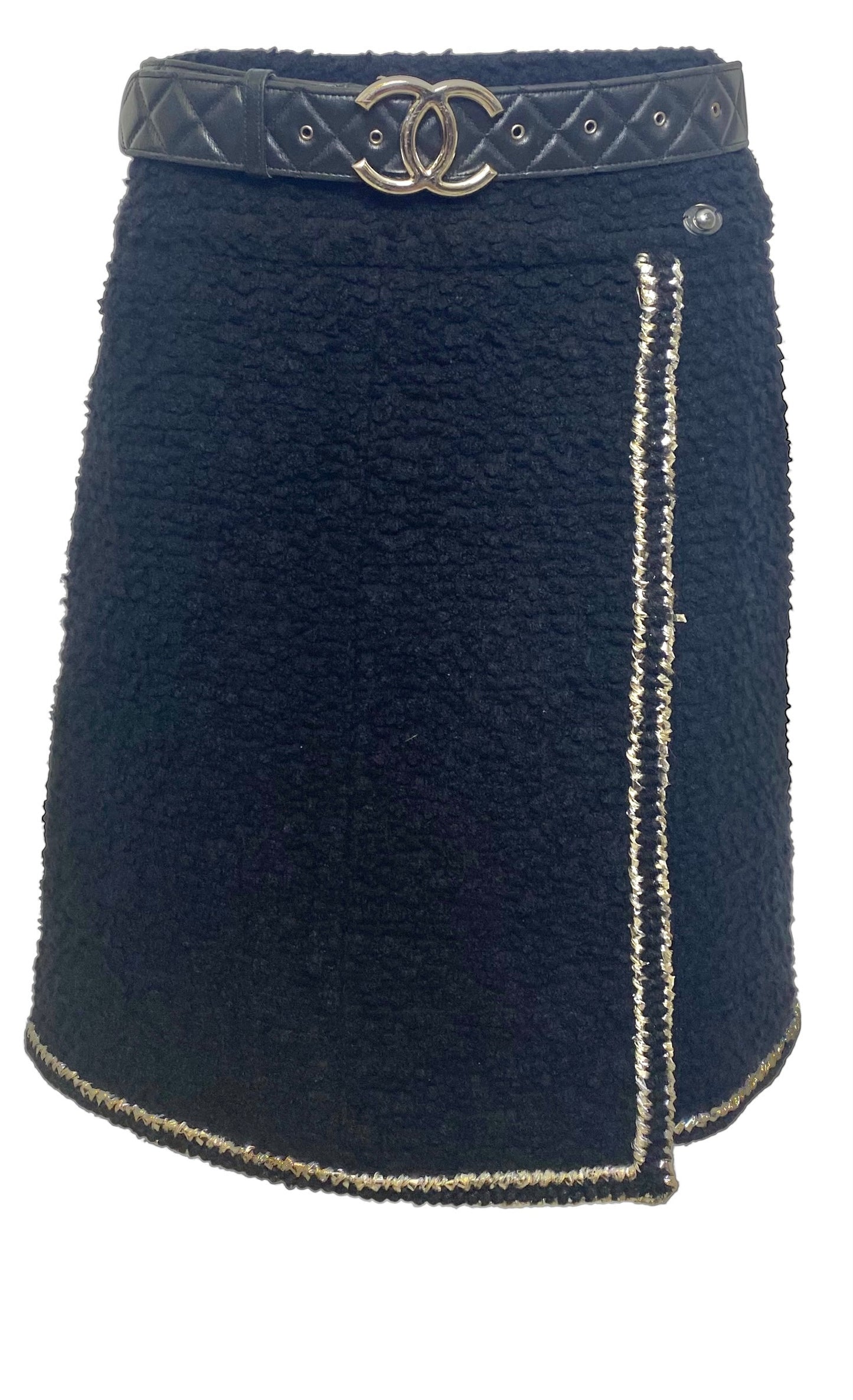 Chanel 14A Black Quilted Lambskin Silver CC Logo Belt 80/32