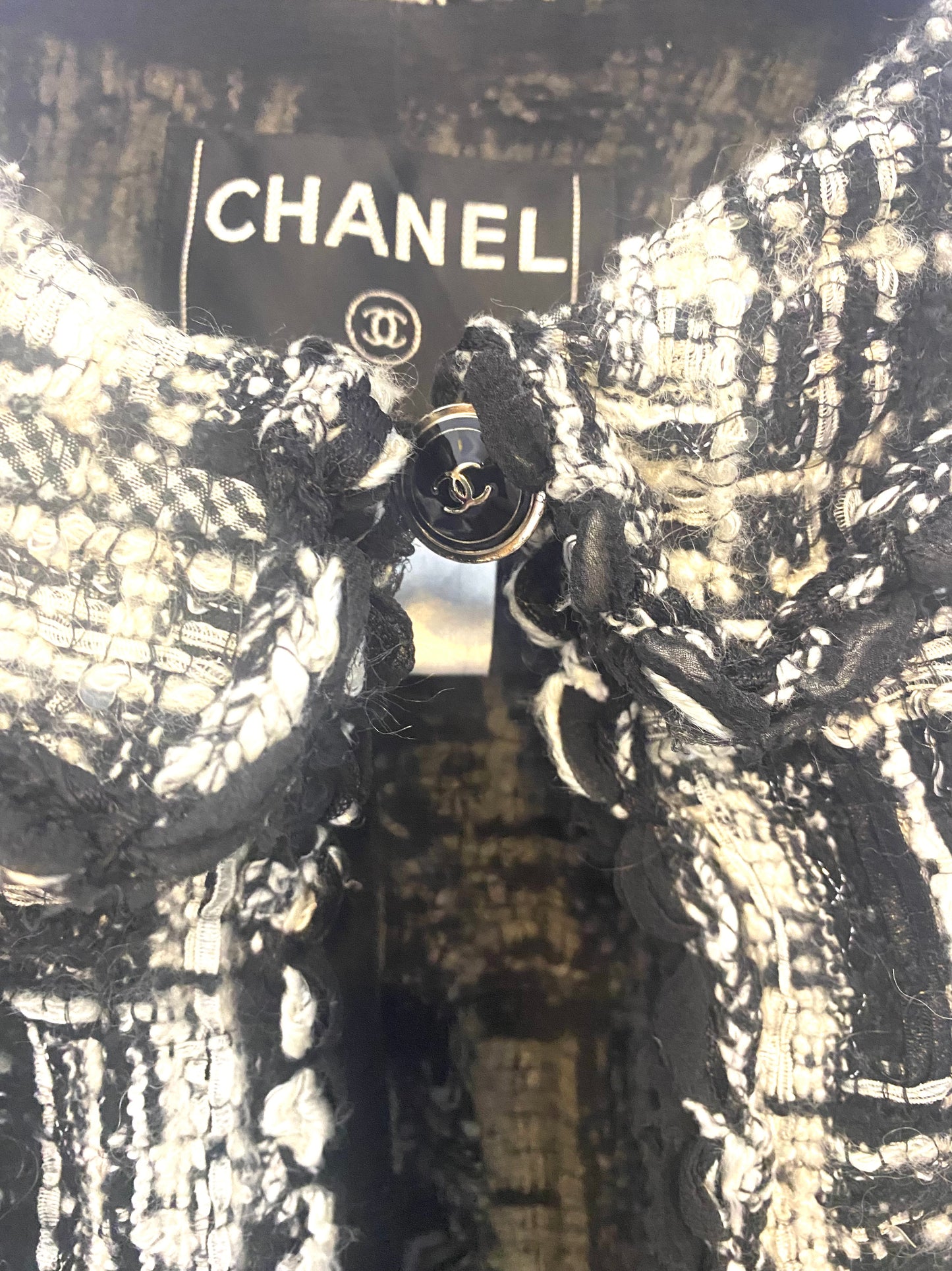 Chanel 07C Runway Fantasy Tweed Black White Short Jacket FR 38/40