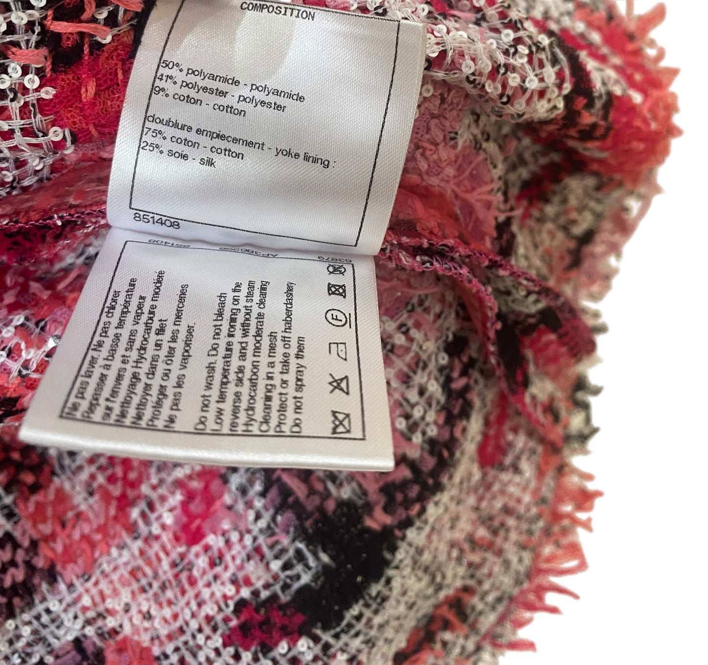 Chanel 22M Coco Beach Pink Fantasy Tweed Sequin Blouse Jacket Top FR 36