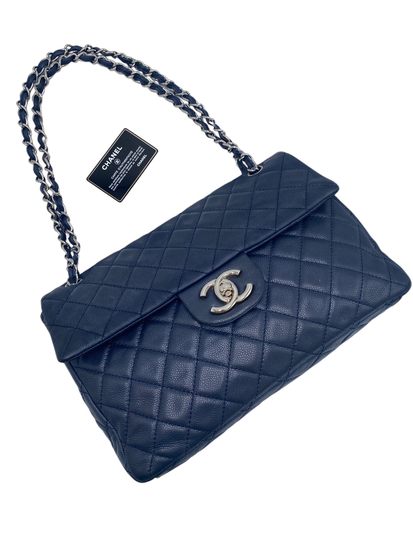 Chanel Navy Blue Soft Caviar Maxi Classic Flap Bag Silver Hardware SHW
