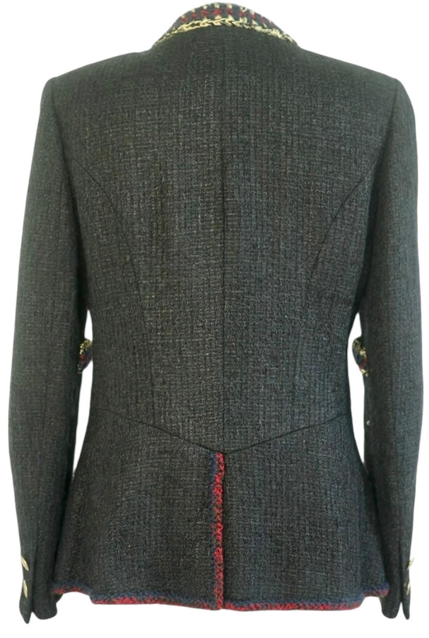 CHANEL 10A PARIS-SHANGHAI BLACK TWEED BRAIDED TRIM JACKET FR 34
