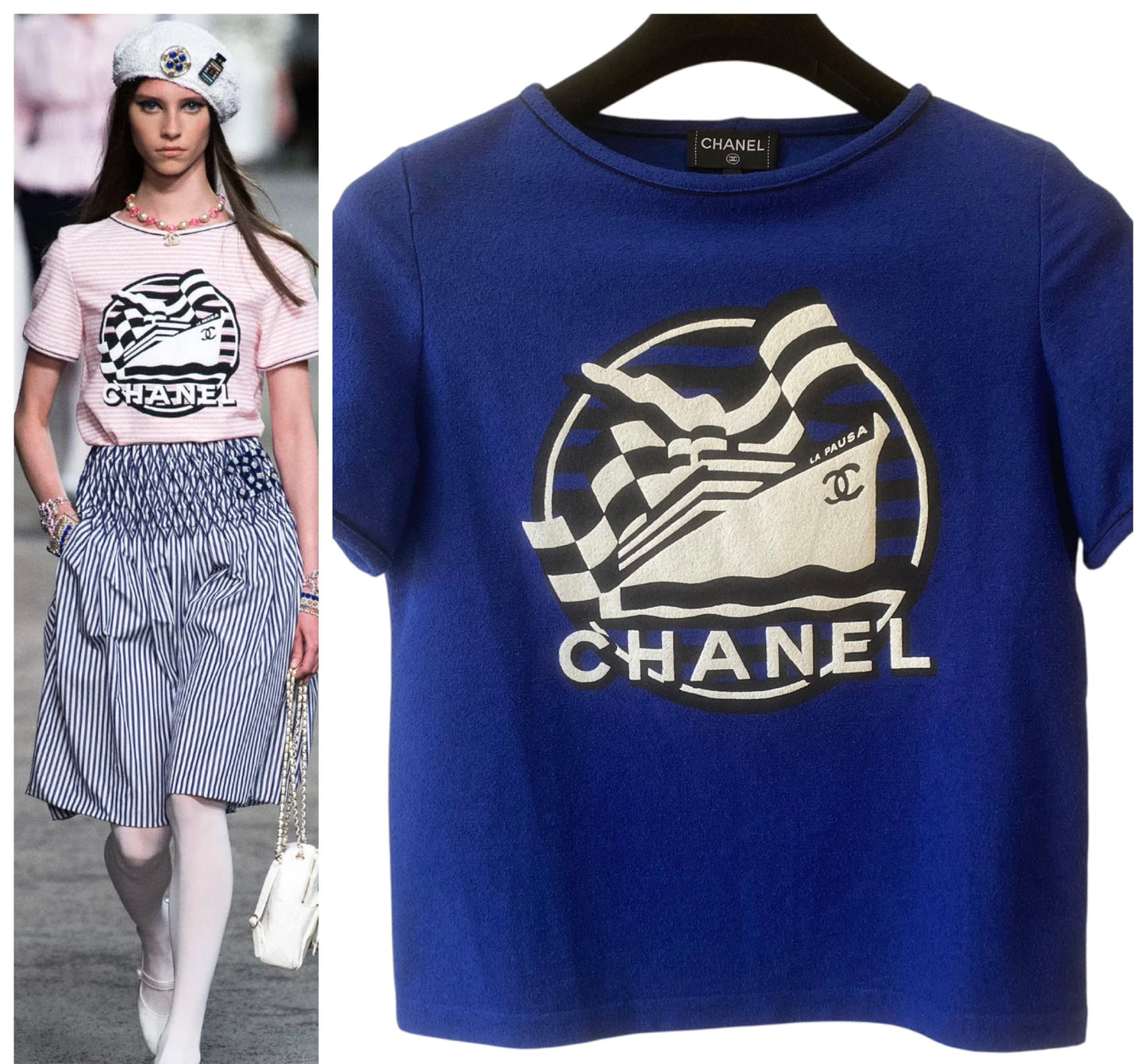 Chanel 19C La Pausa Runway Blue Blouse Top Shirt FR 34