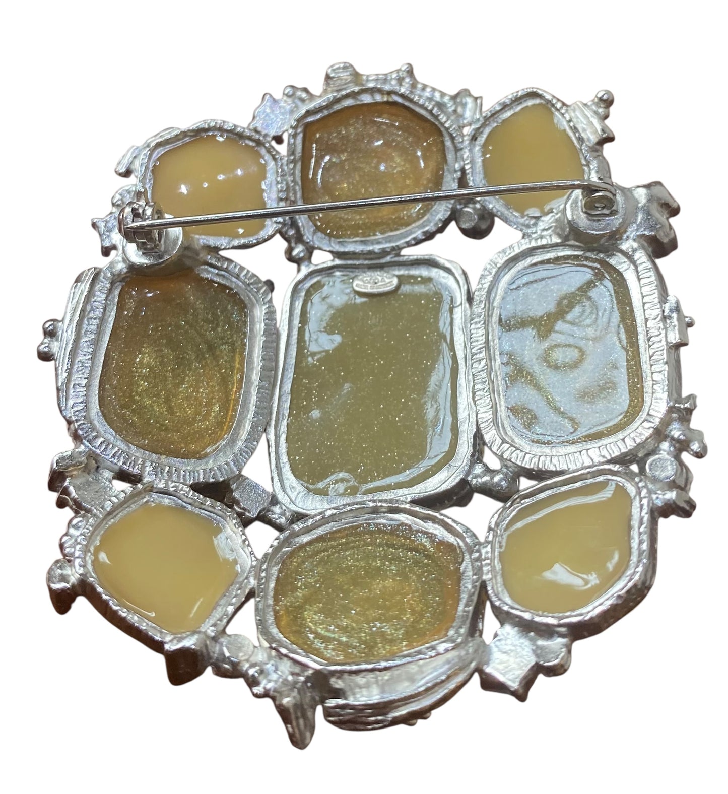 Chanel 10A XL CC Yellow Cabochon Stones Gold Crystals Brooch