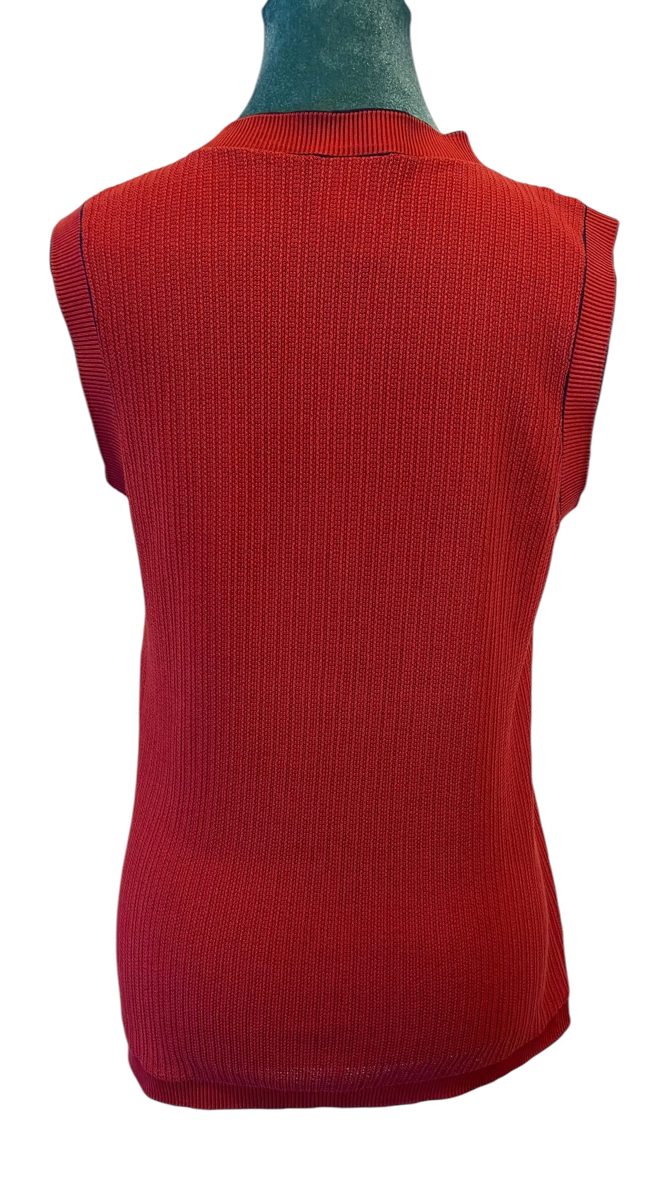 Chanel Red Navy Blue Cotton Knit Sleeveless Blouse FR 42