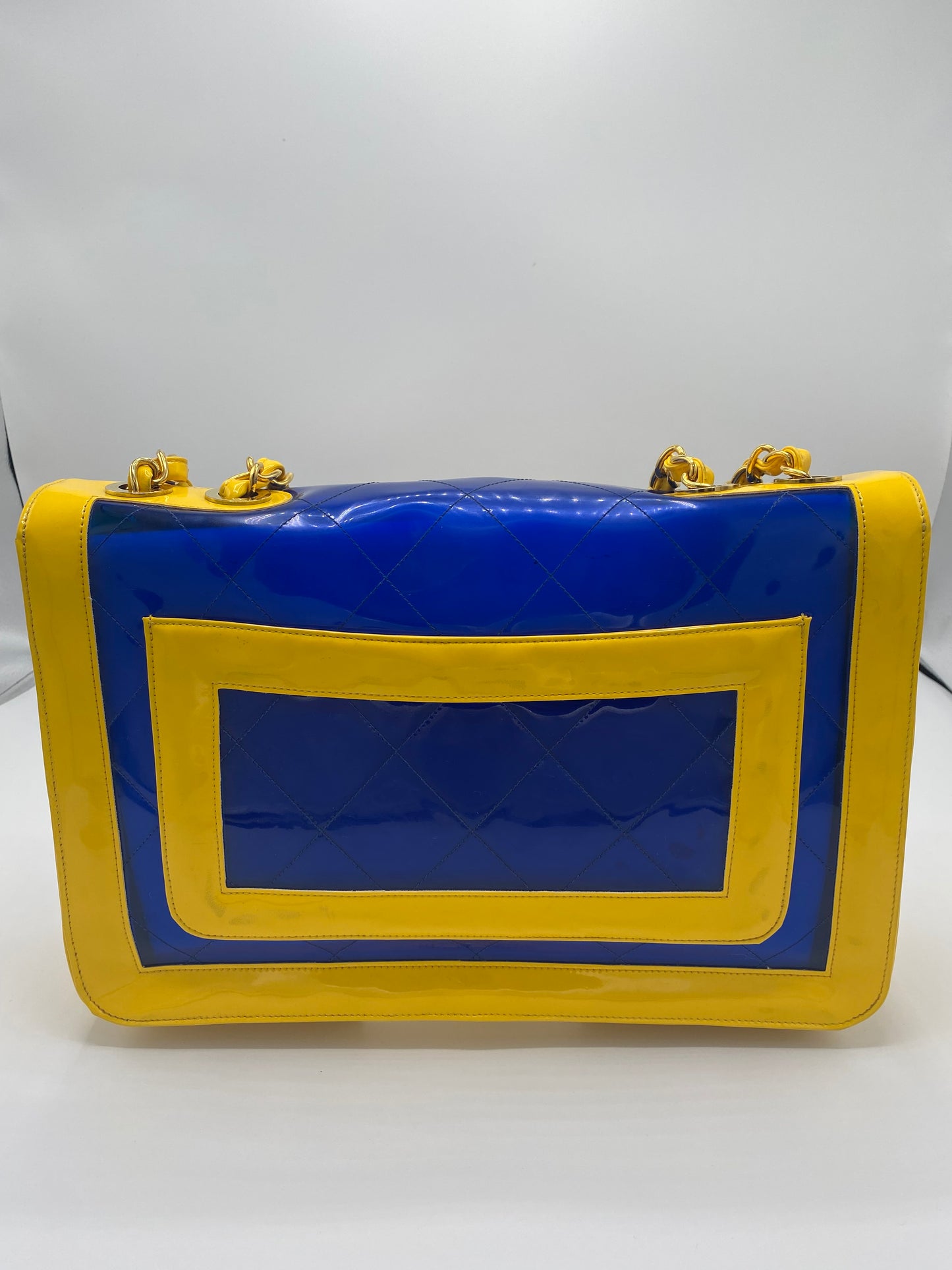 Extremely Rare Gem! 95P Barbie Bicolor Yellow and Blue Vinyl Maxi PVC Patent Flap Bag!