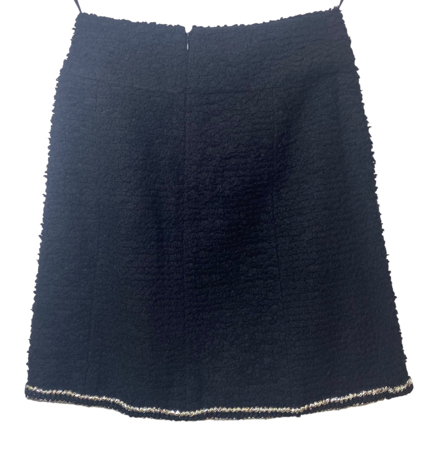 Chanel 17A Paris Black Wool Silver Metallic Trim Skirt FR 36