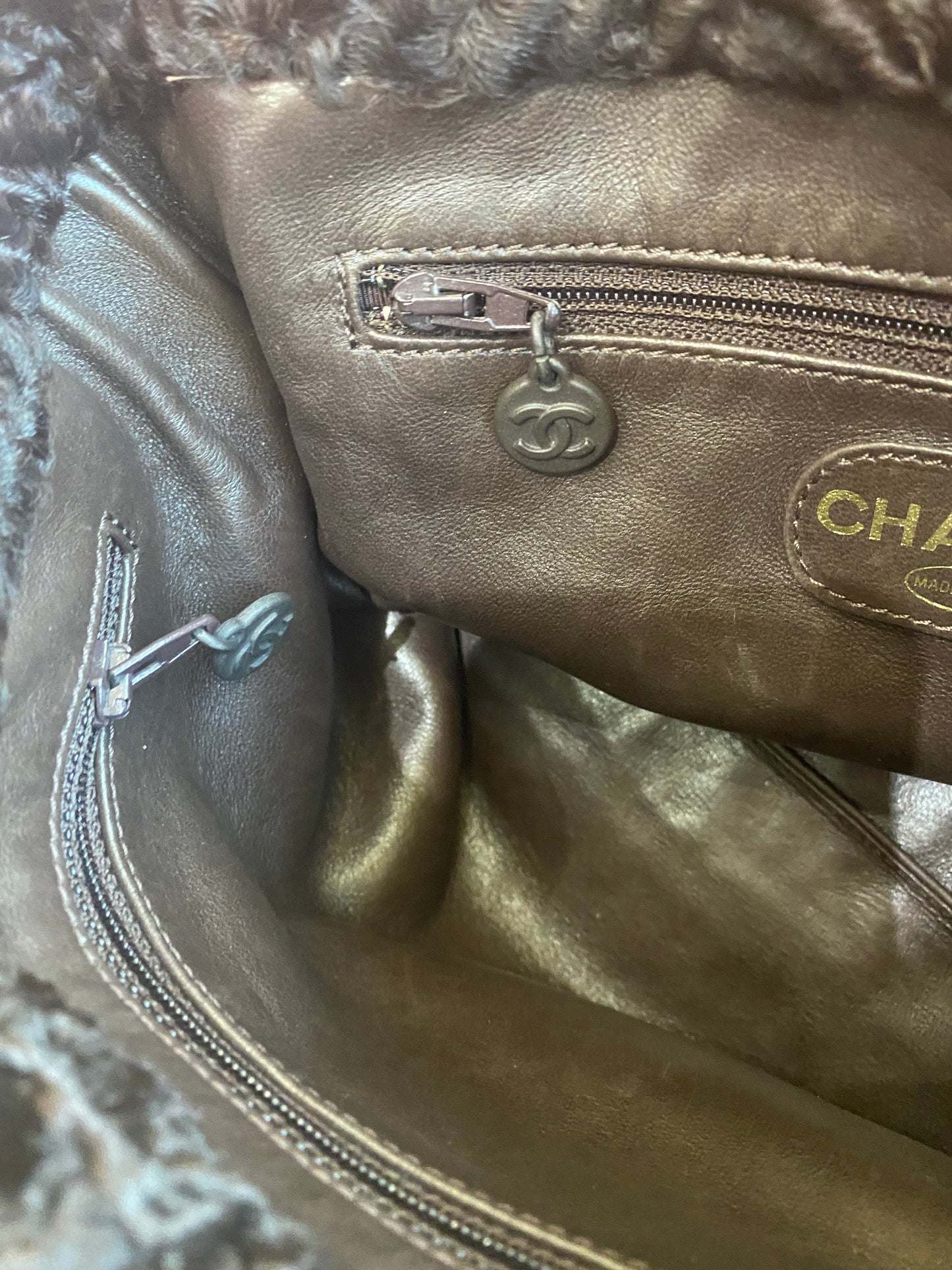 Rare Chanel 1998 Astrakhan Brown Soft Persian Lamb Tortoise Handle Mini Small Tote Bag