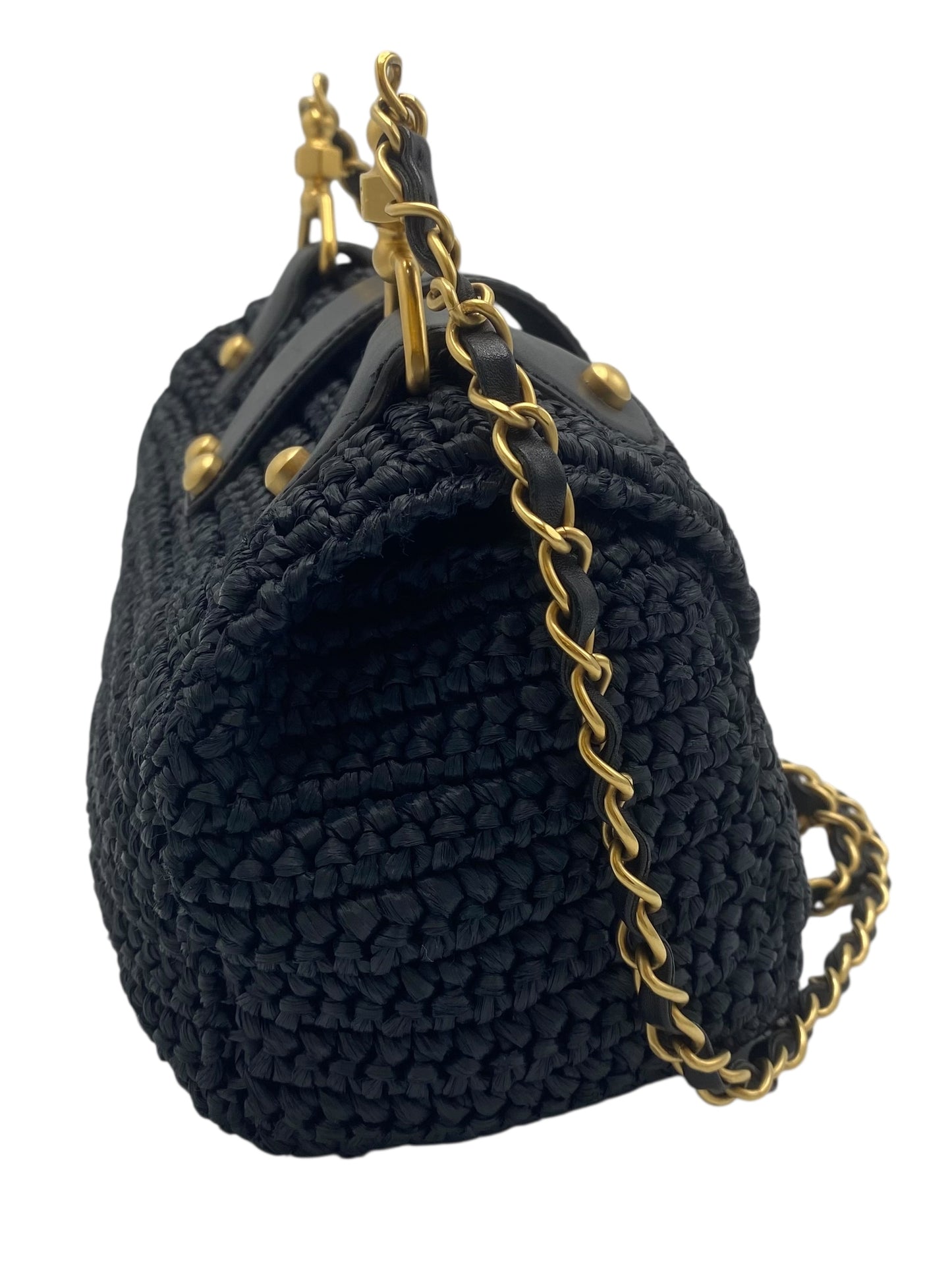 Vintage Chanel Medium Dark Navy Straw Raffia Shoulder Bag GHW