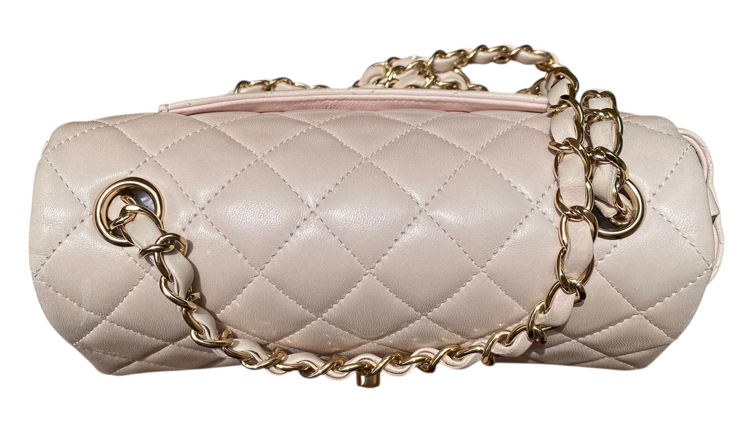 Chanel Light Nude Pink Lambskin Quilted Mini Classic Flap Bag Champagne Hardware
