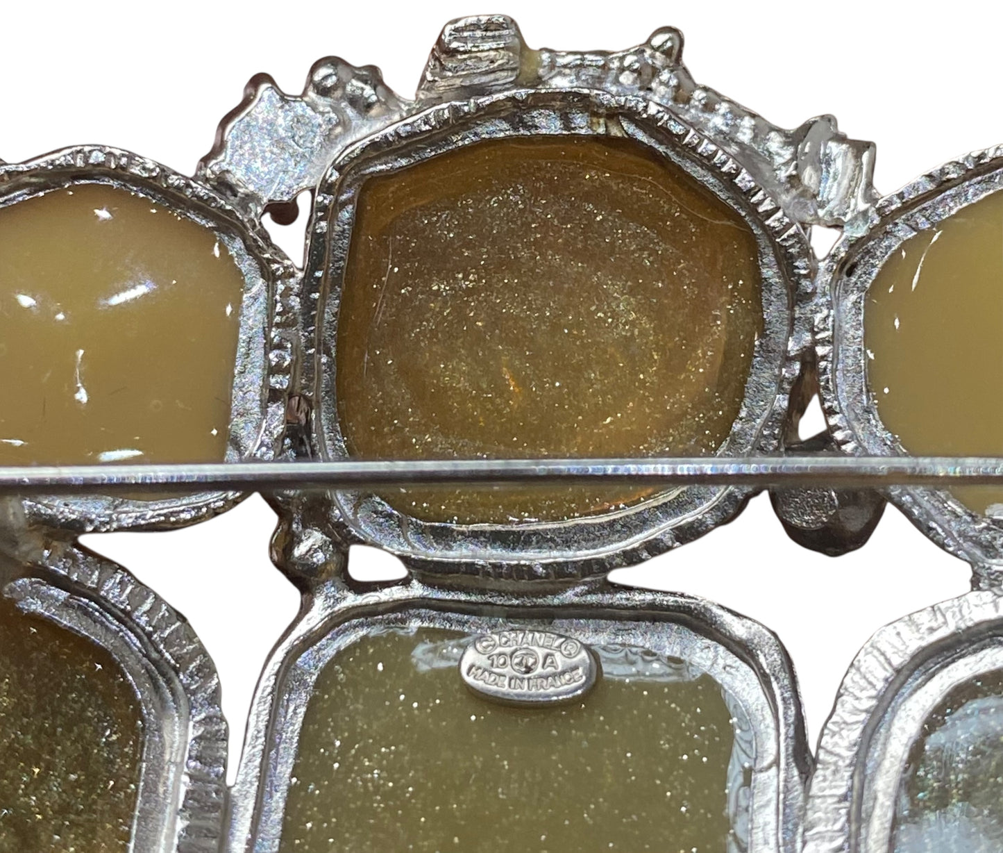Chanel 10A XL CC Yellow Cabochon Stones Gold Crystals Brooch