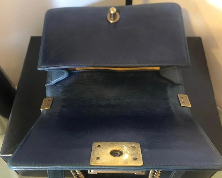 Chanel Blue Quilted Glazed Aged Calfskin Small Boy Bag Antique Gold Hardware