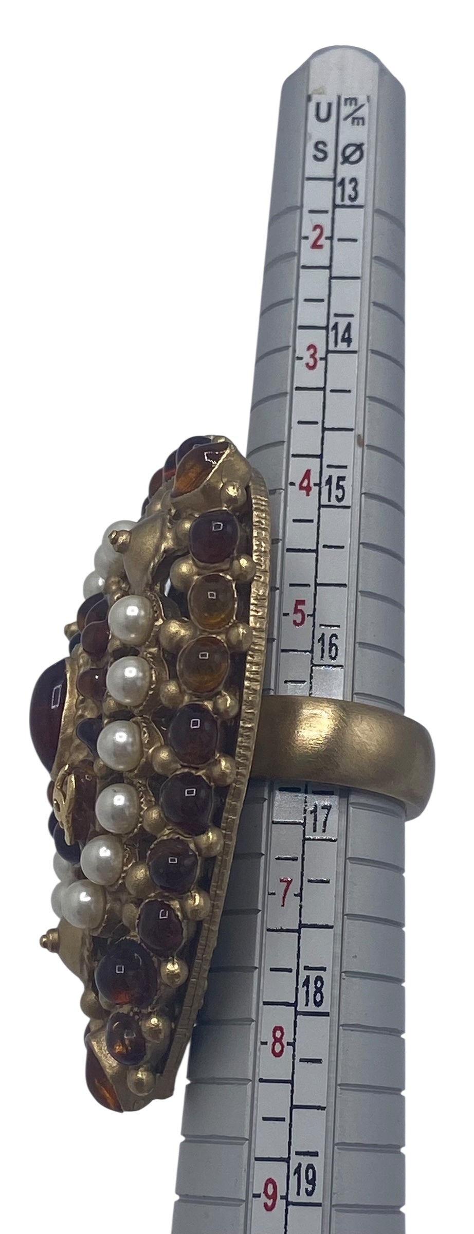 Rare XL 11C Saint Tropez Runway Statement Gold Gripoix Pearl Ring Size US 6 EU 52