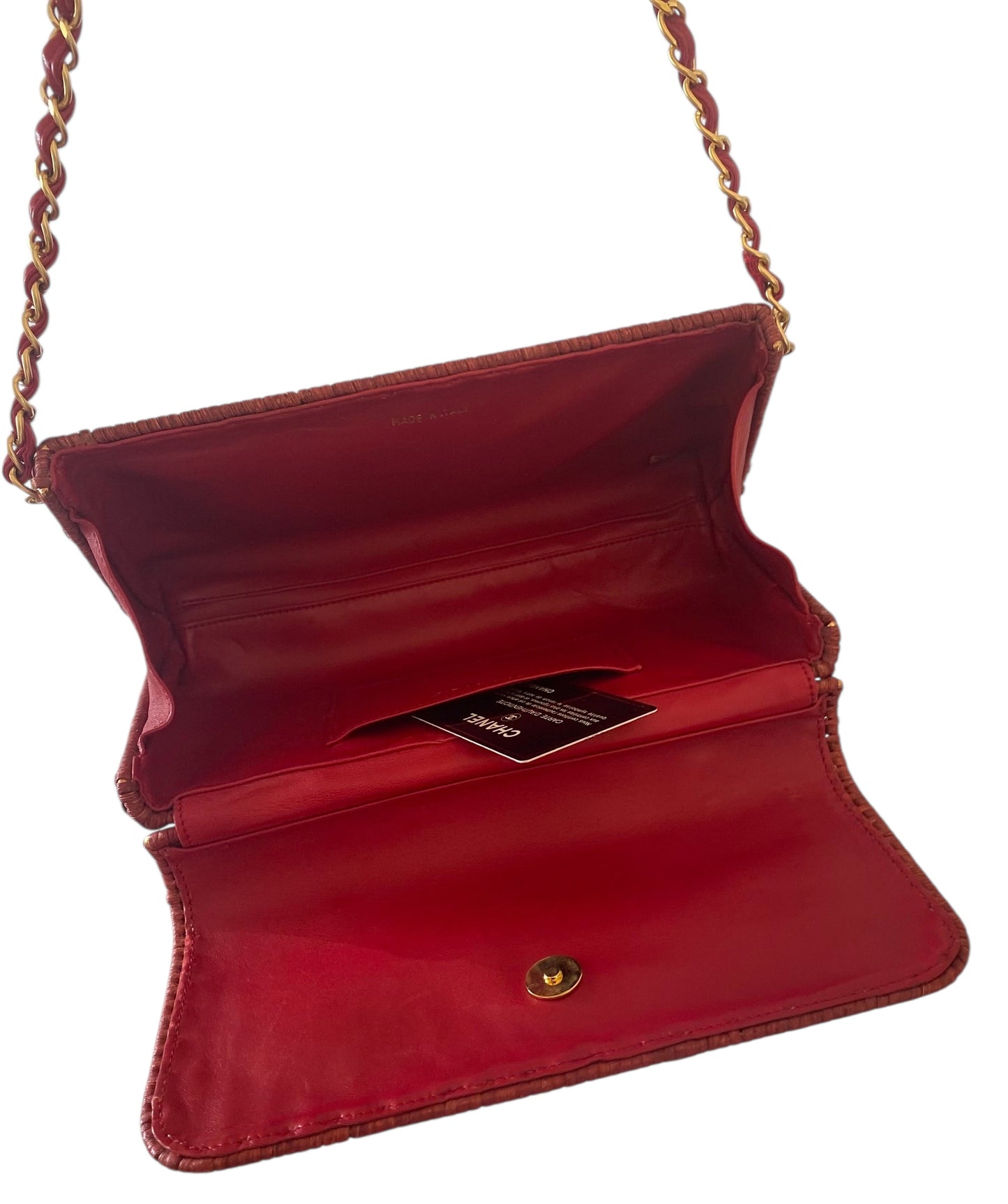 Chanel Extremely Rare 2001 Spring Red Wicker Basket Classic Flap Handbag with Matte Gold Hardware