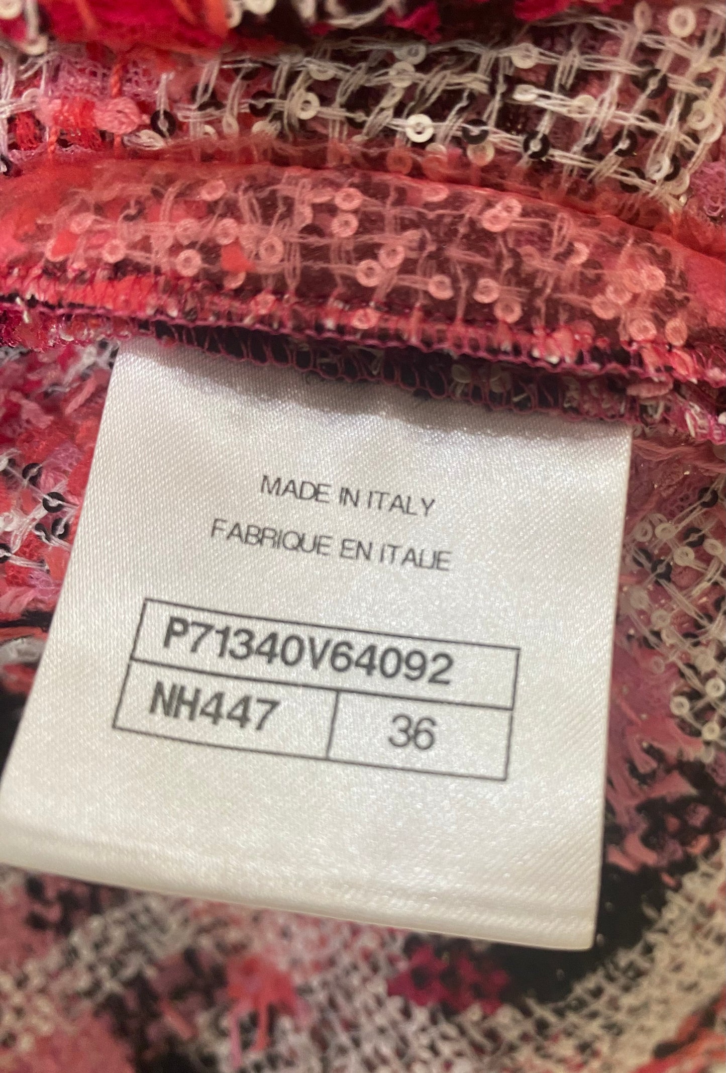 Chanel 22M Coco Beach Pink Fantasy Tweed Sequin Blouse Jacket Top FR 36
