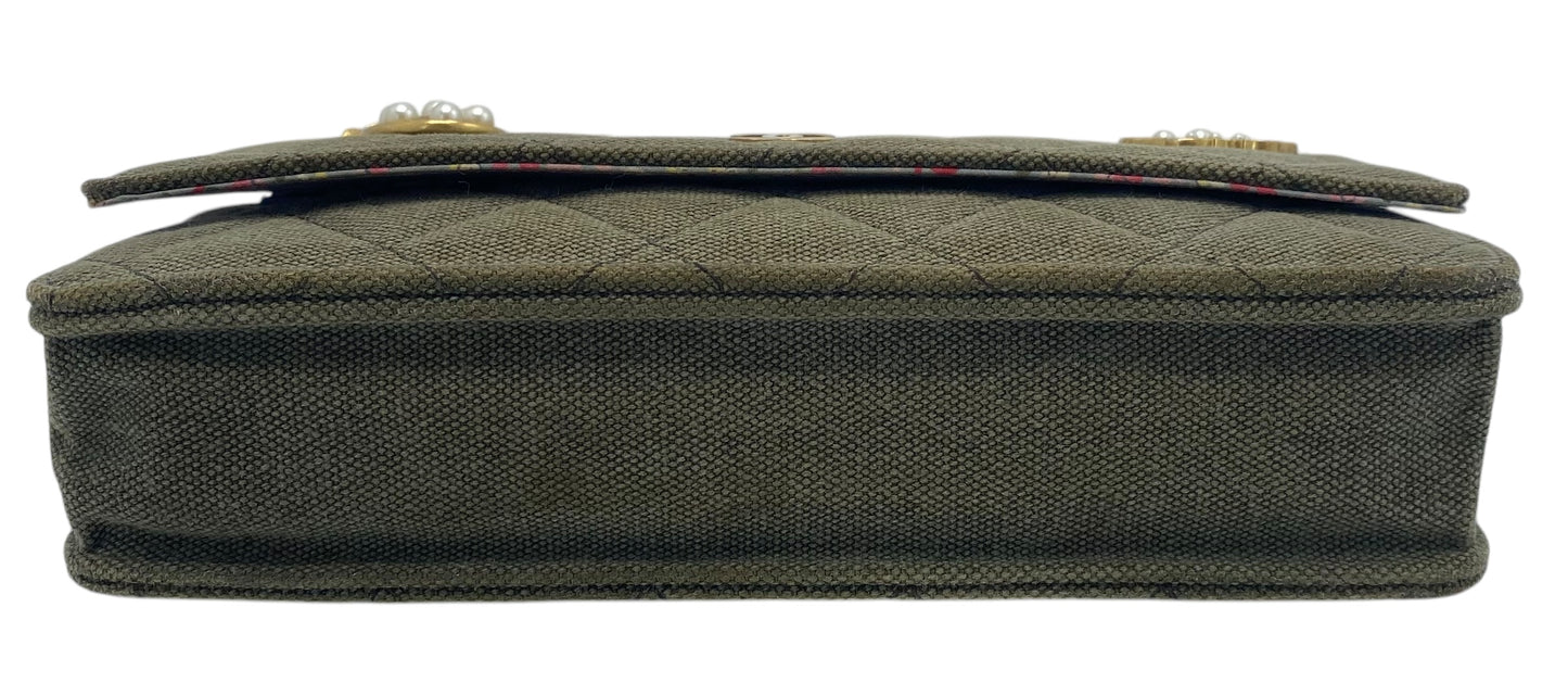 Chanel 17C Paris-Cuba Charms Military Green Canvas WOC Clutch Wallet on Chain