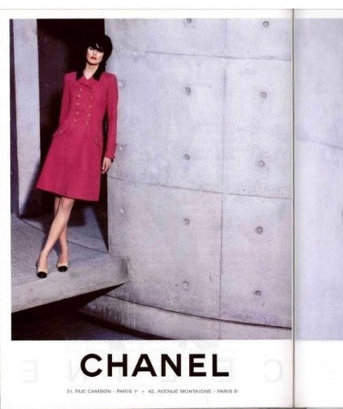 Rare Chanel 96A Vintage Pink & Burgundy Velvet Trim Gripoix Double Breasted Coat FR 38