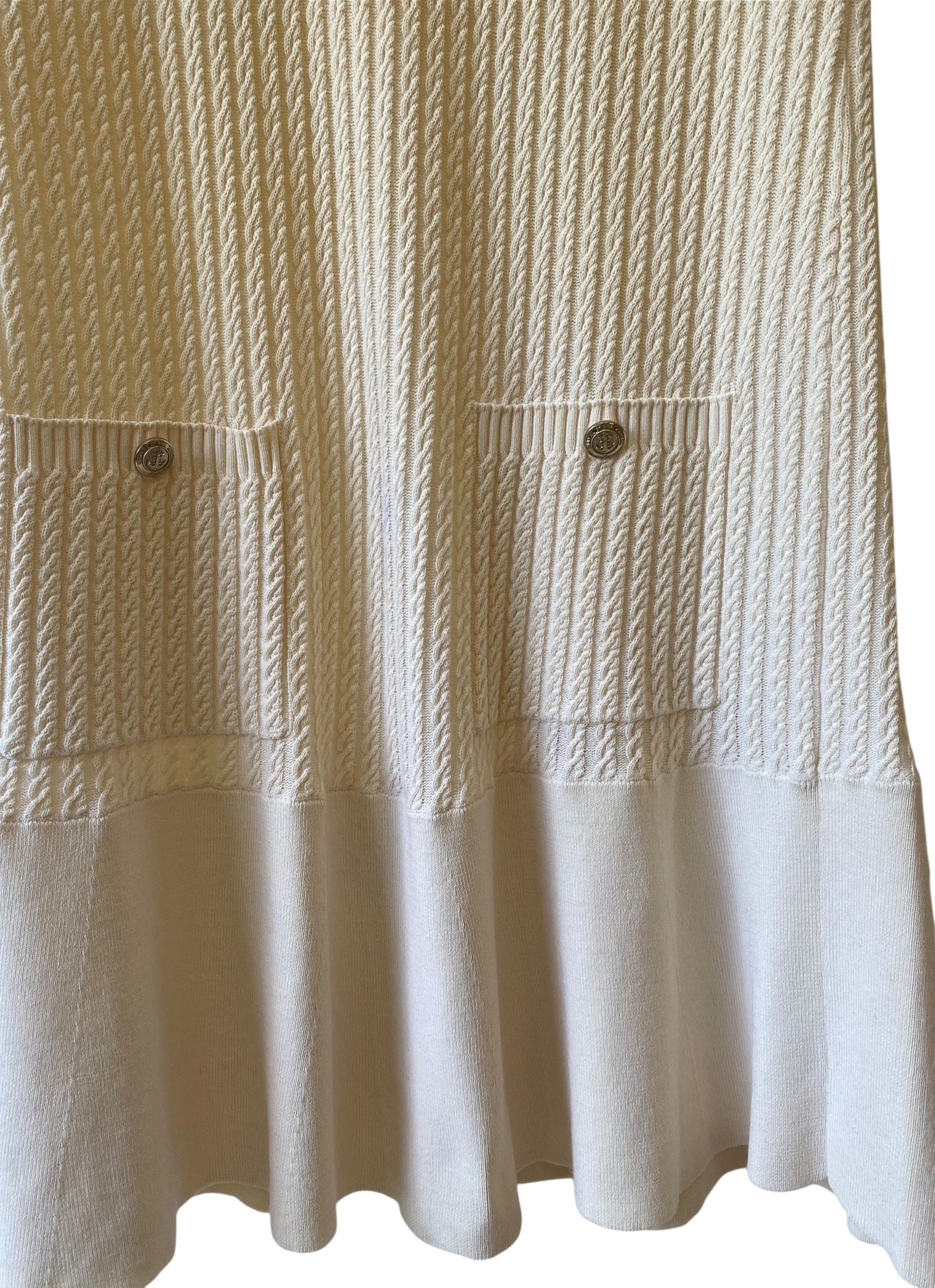 CHANEL 18A HAMBURG CREAM KNIT ANCHOR CC BUTTONS Mini DRESS FR 38