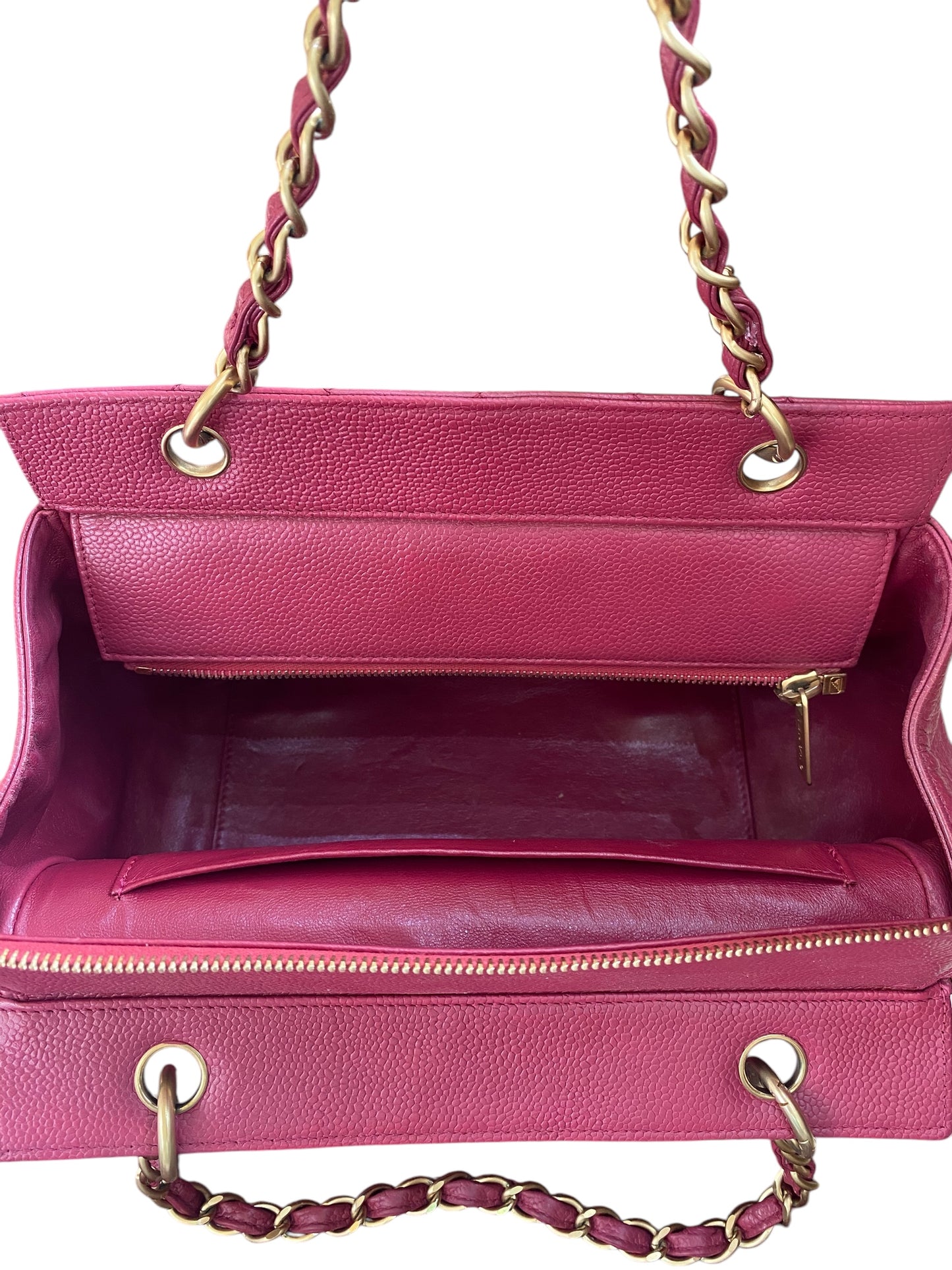 Chanel PPT Pink Raspberry Quilted Caviar Leather Petite Timeless Shopping Tote Bag