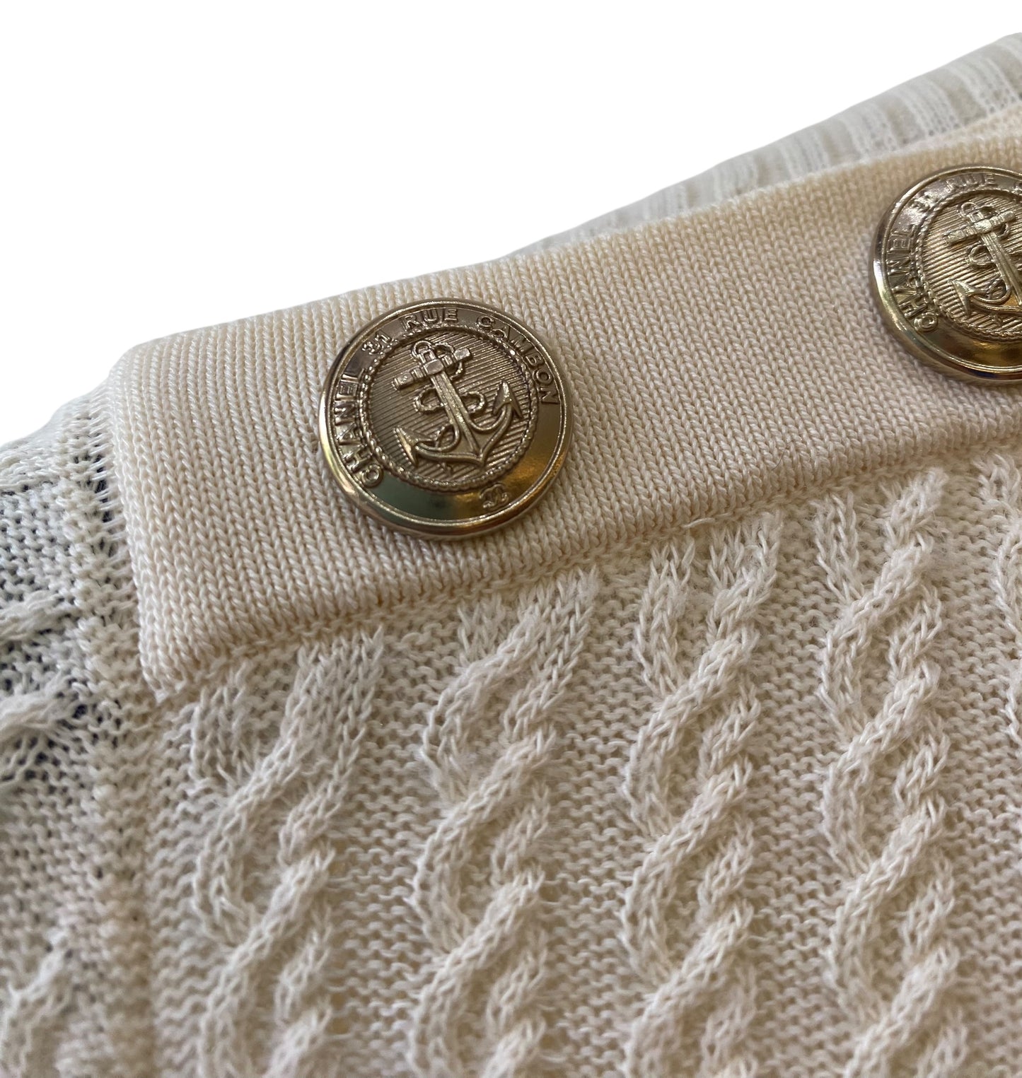 CHANEL 18A HAMBURG CREAM KNIT ANCHOR CC BUTTONS Mini DRESS FR 38