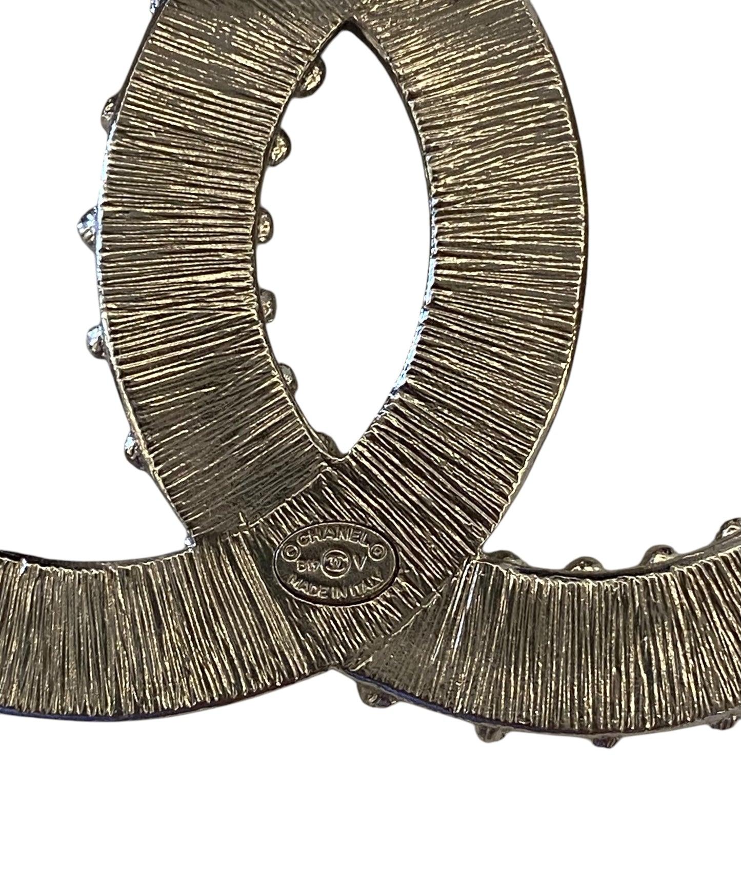 Chanel 2019 Large Silver Crystal Embellished CC Brooch
