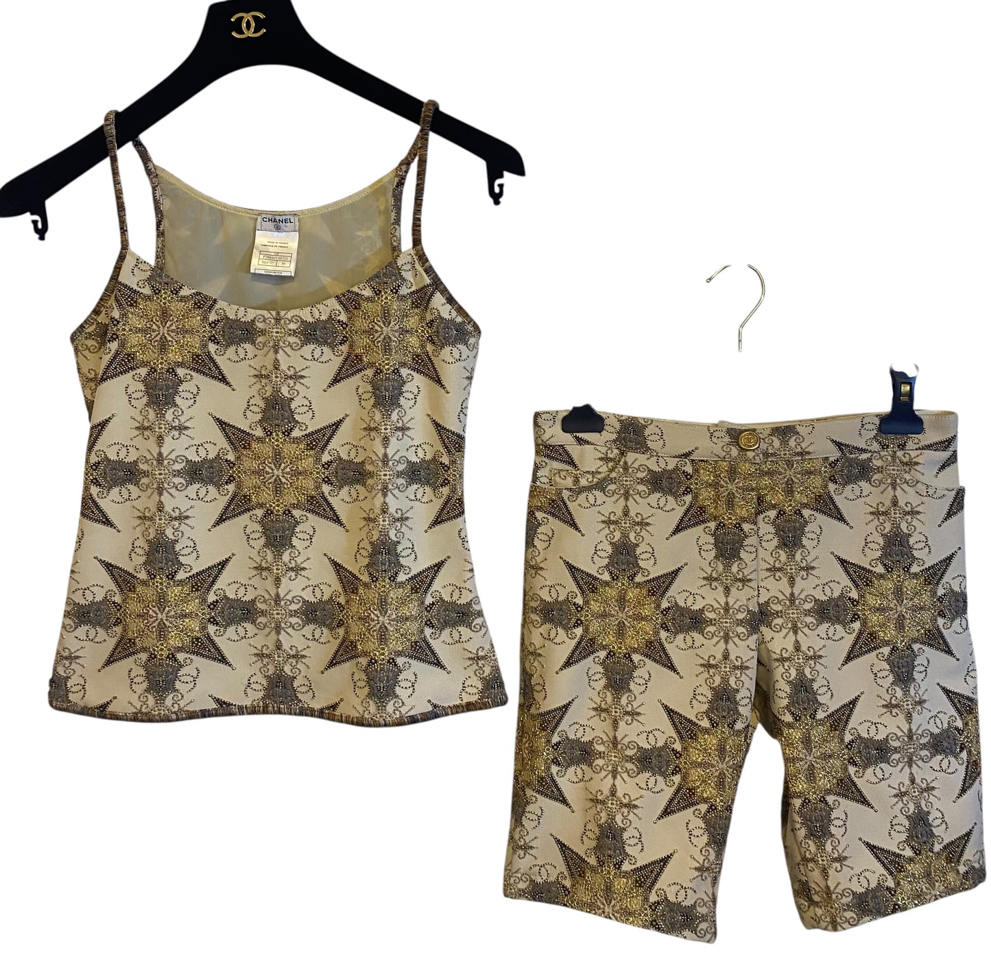 Rare Chanel 06P Ecru Gold Metallic Bermuda Shorts FR 38