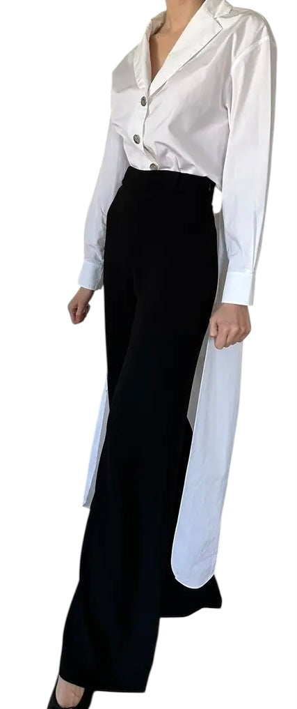 NWT Chanel 23C Monte-Carlo Runway Long Tuxedo Dress Shirt Blouse FR 40