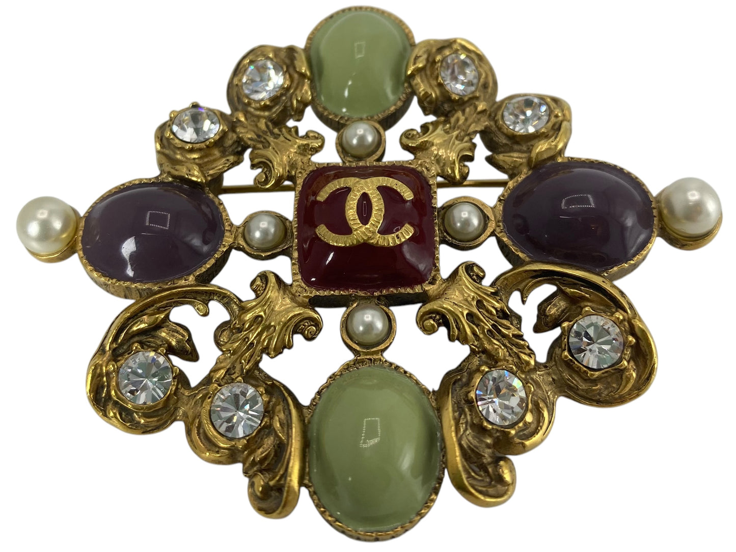 Rare Chanel 11P Large Avant Garde Gold Multicolor Crystal Brooch