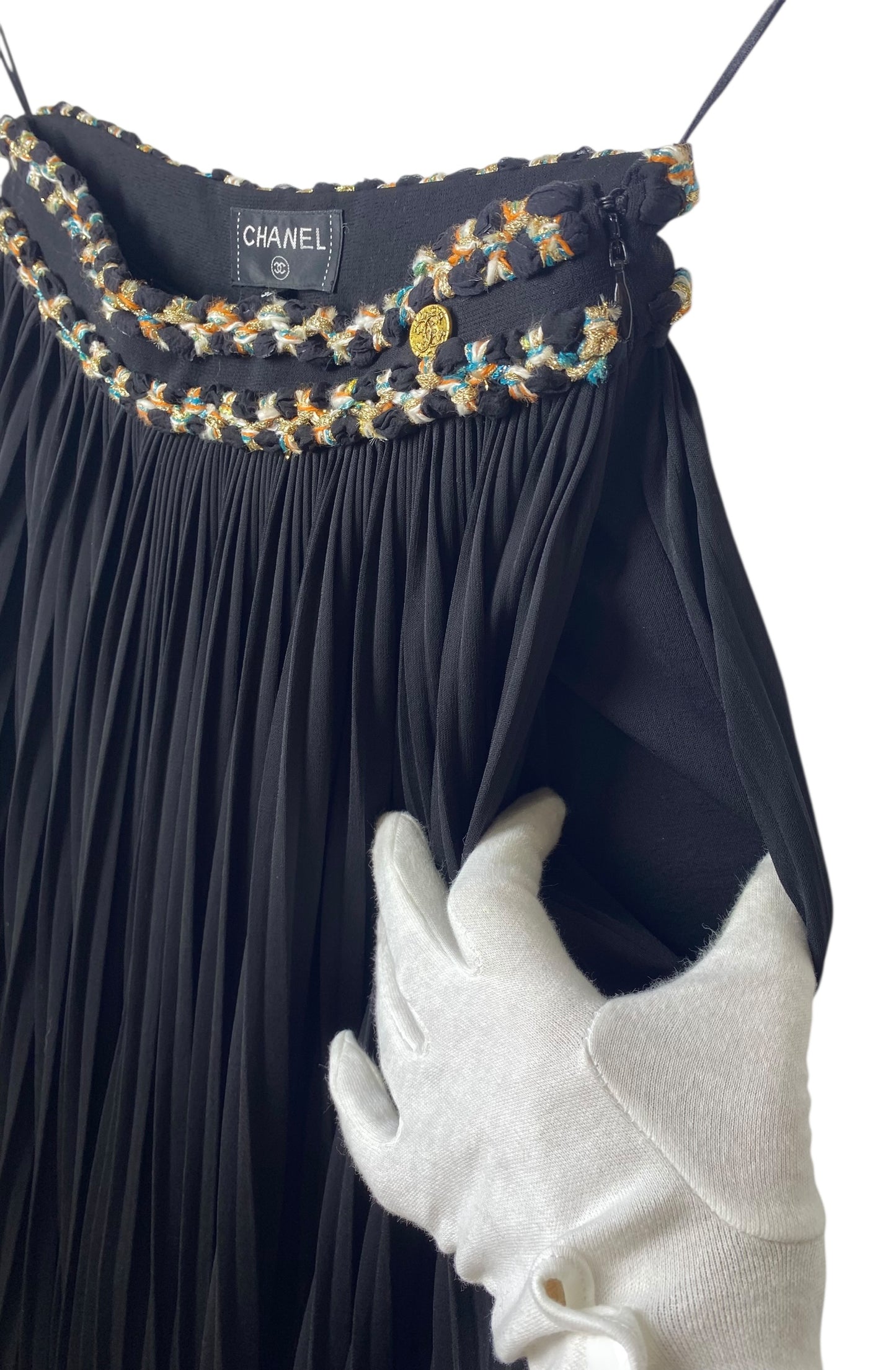Chanel 18C Paris Greece Black Tweed Trim Palazzo Oversized Wide Leg Pants FR 36