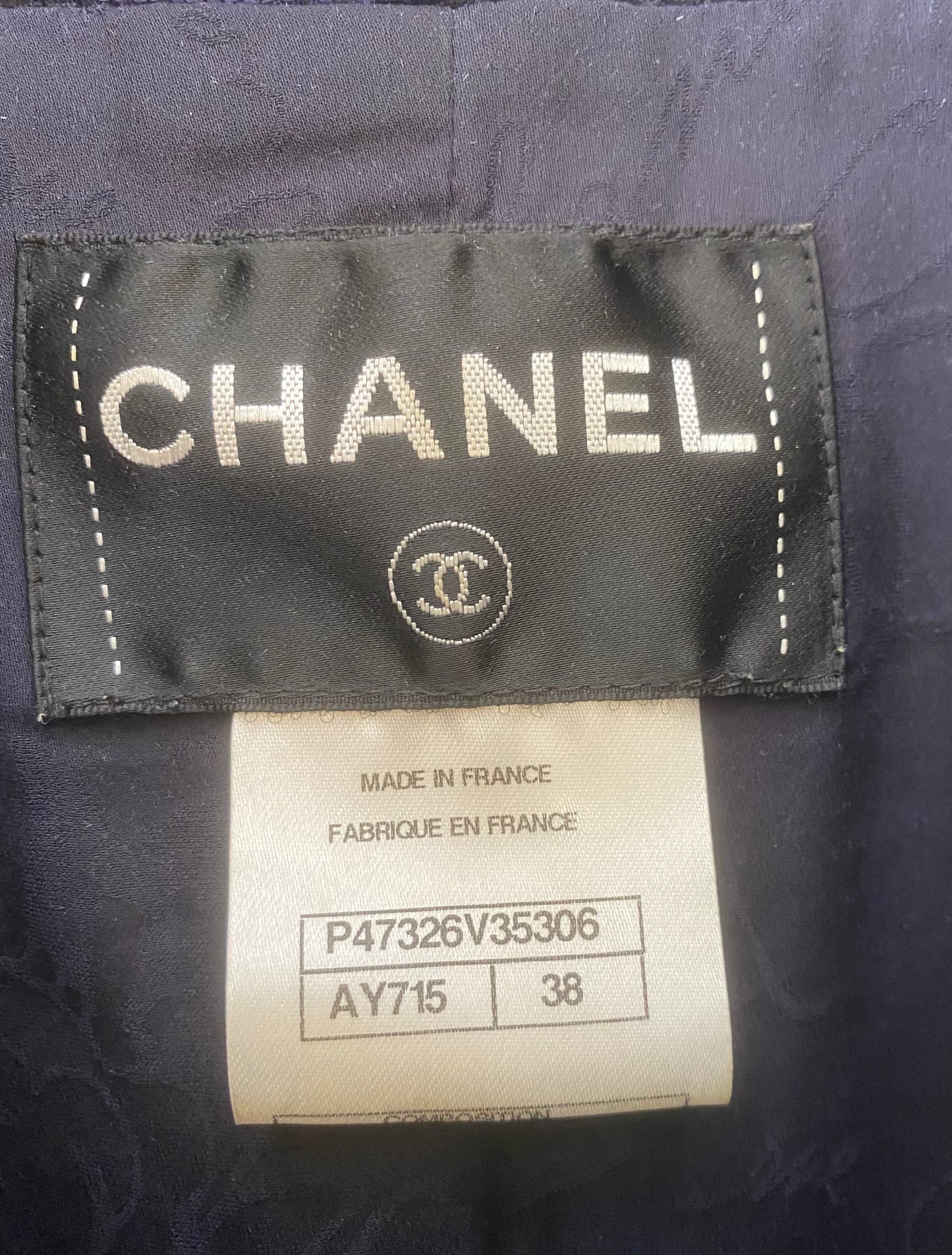 Chanel 14C Dark Navy Black Camellia Jacquard Double Jacket FR 38