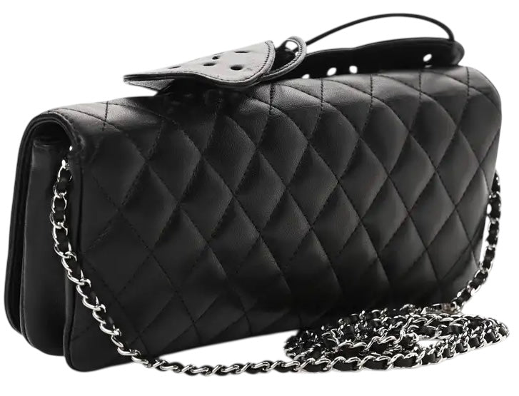 Rare Chanel 2011 Lambskin Black Butterfly Ornament Clutch Crossbody Flap Bag