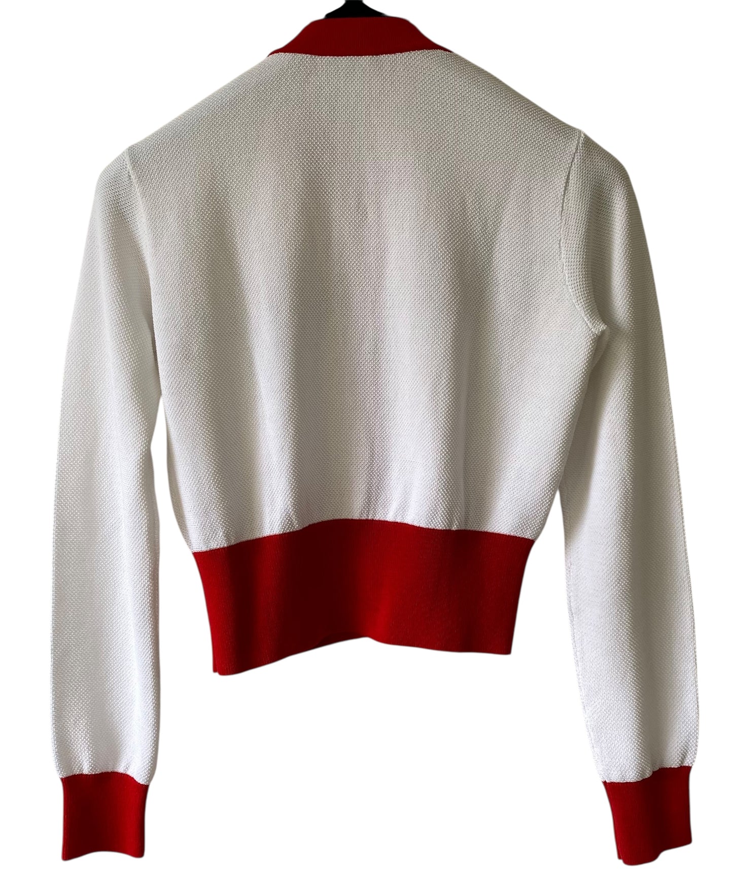 Chanel 19S Iconic White Red Cropped Cardigan Sweater FR 38