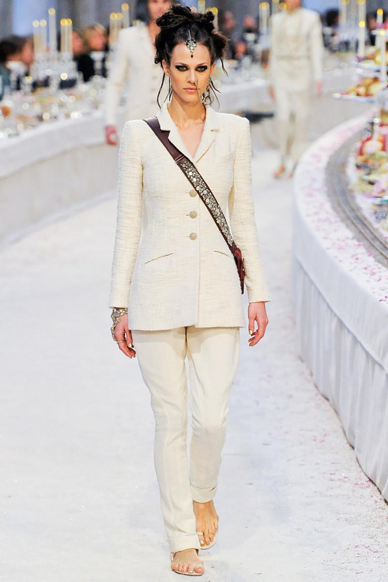 Chanel 12A Paris-Bombay Runway Ivory Ecru Cotton Blazer Long Jacket FR 38